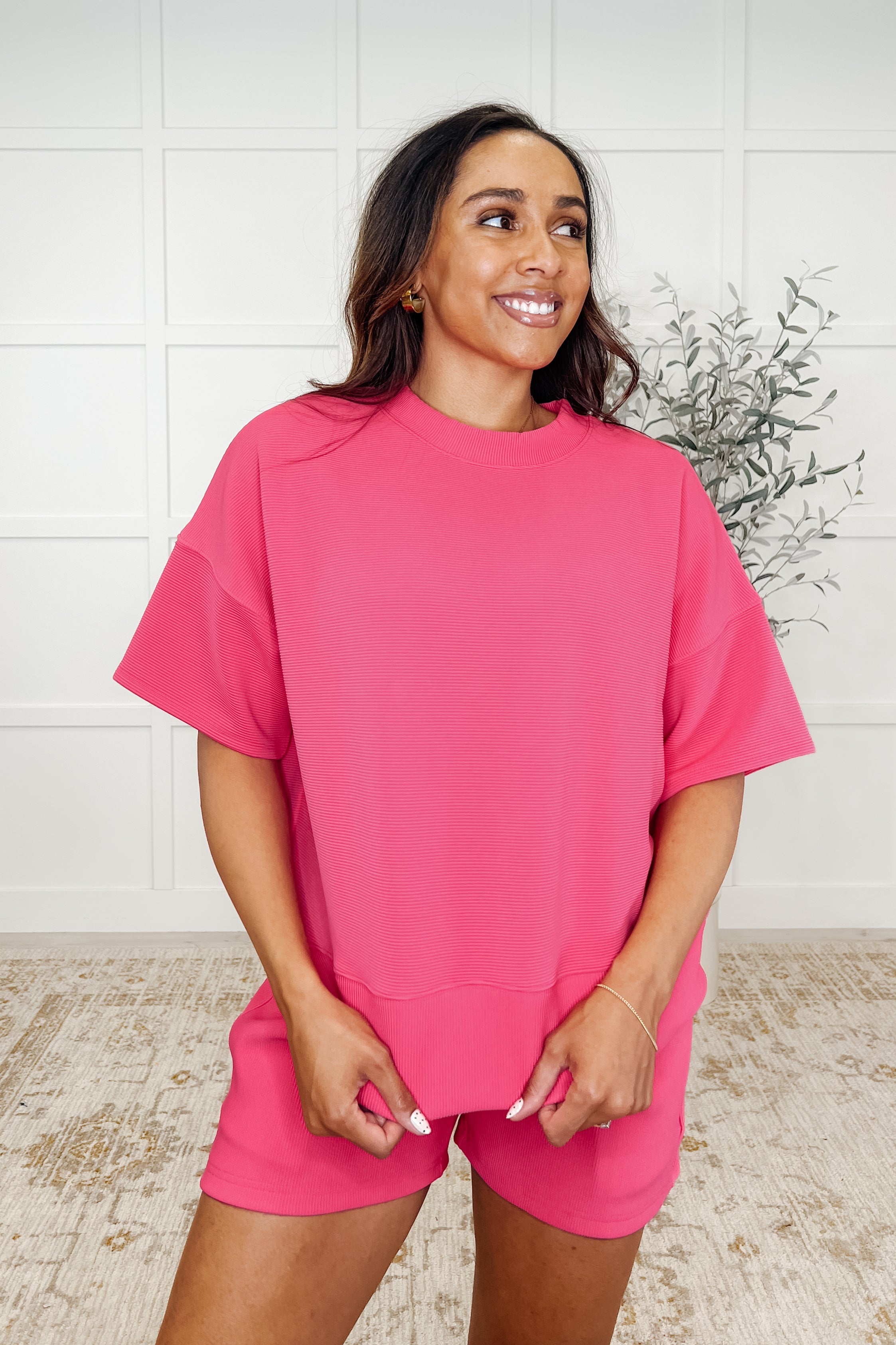 Slow Sunday Ribbed Knit Set in Hot Pink Womens Ave Shops- Tilden Co.