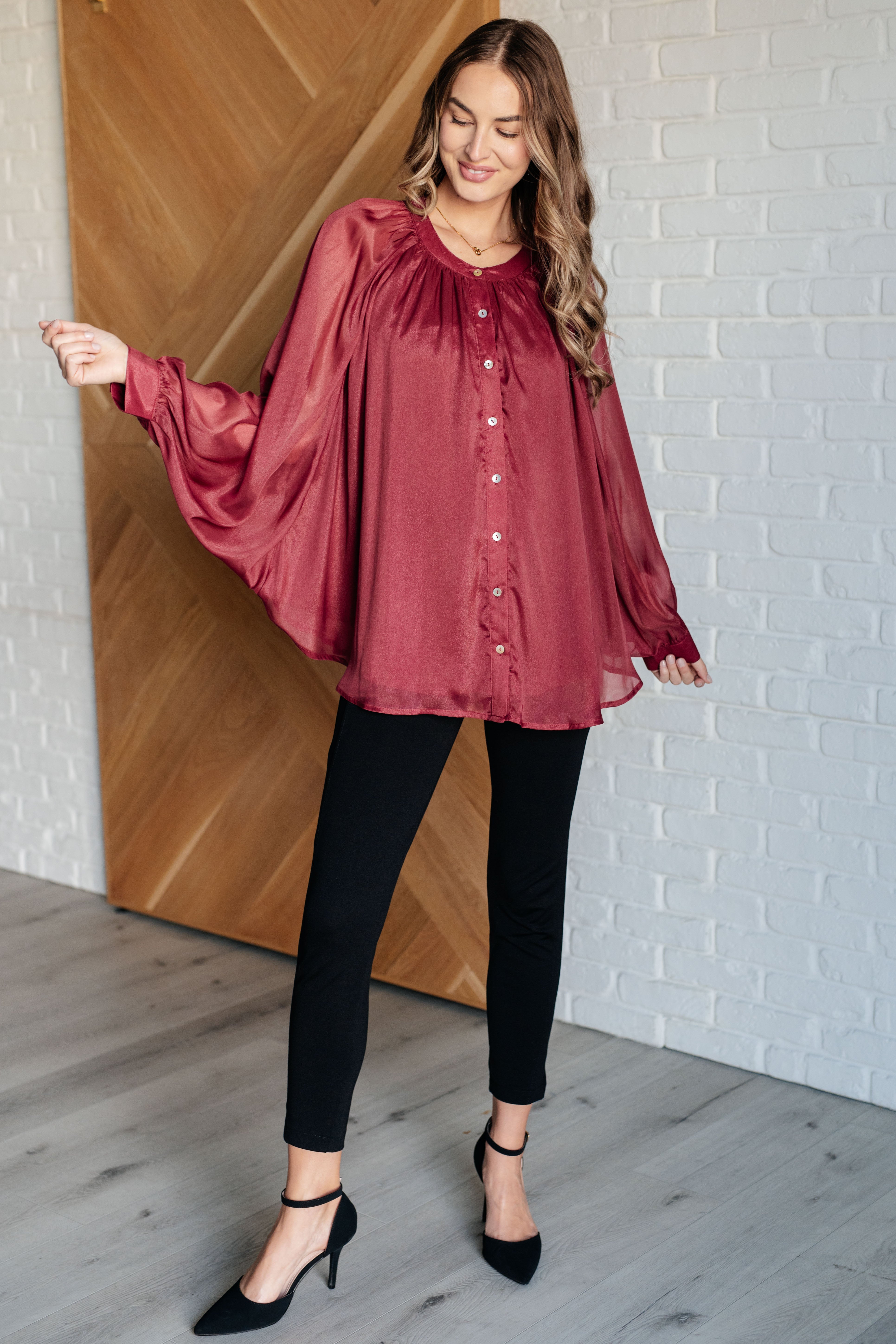 Smiles and Pouts Bat Sleeve Button Down    Blouses Ave Shops- Tilden Co.