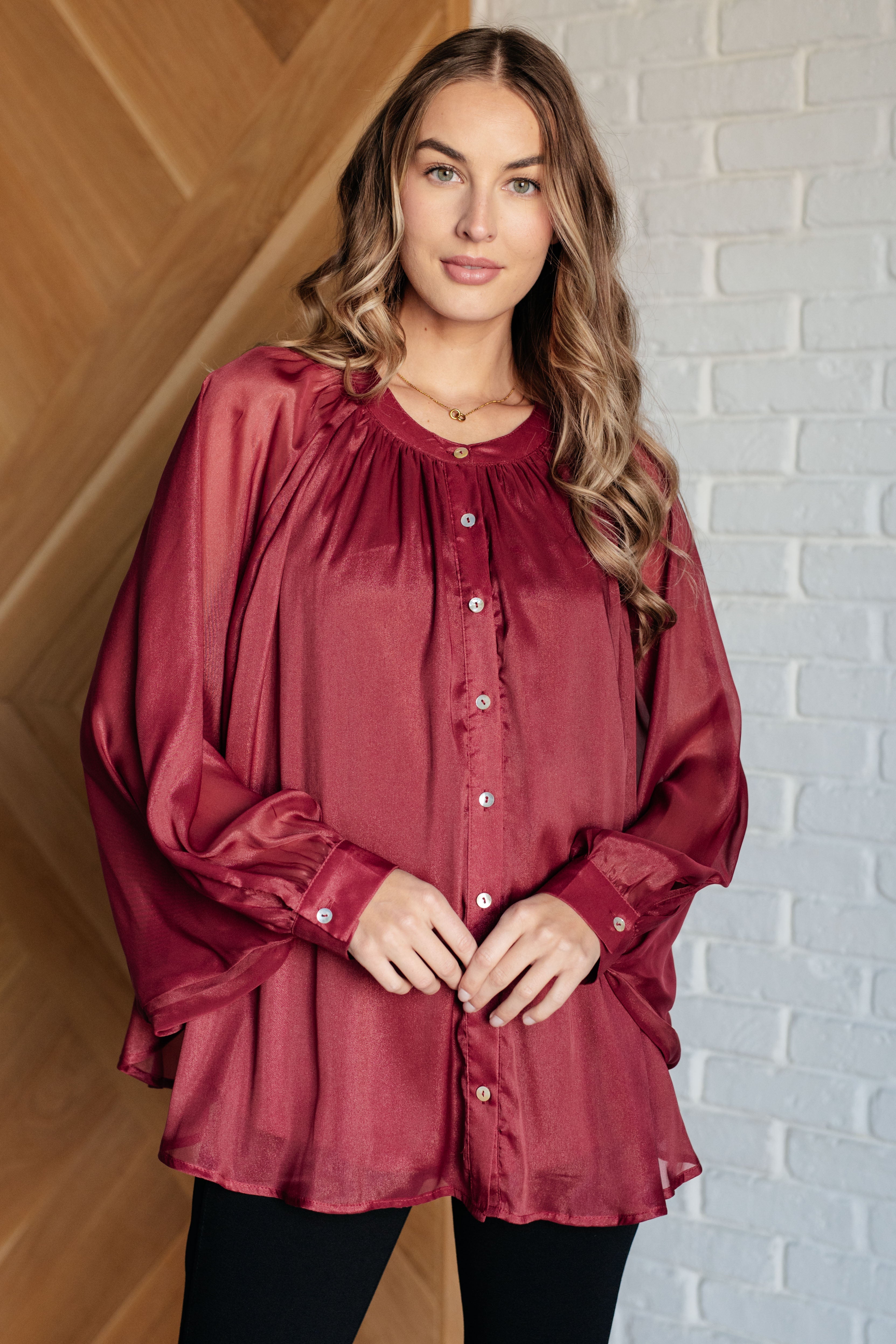 Smiles and Pouts Bat Sleeve Button Down    Blouses Ave Shops- Tilden Co.
