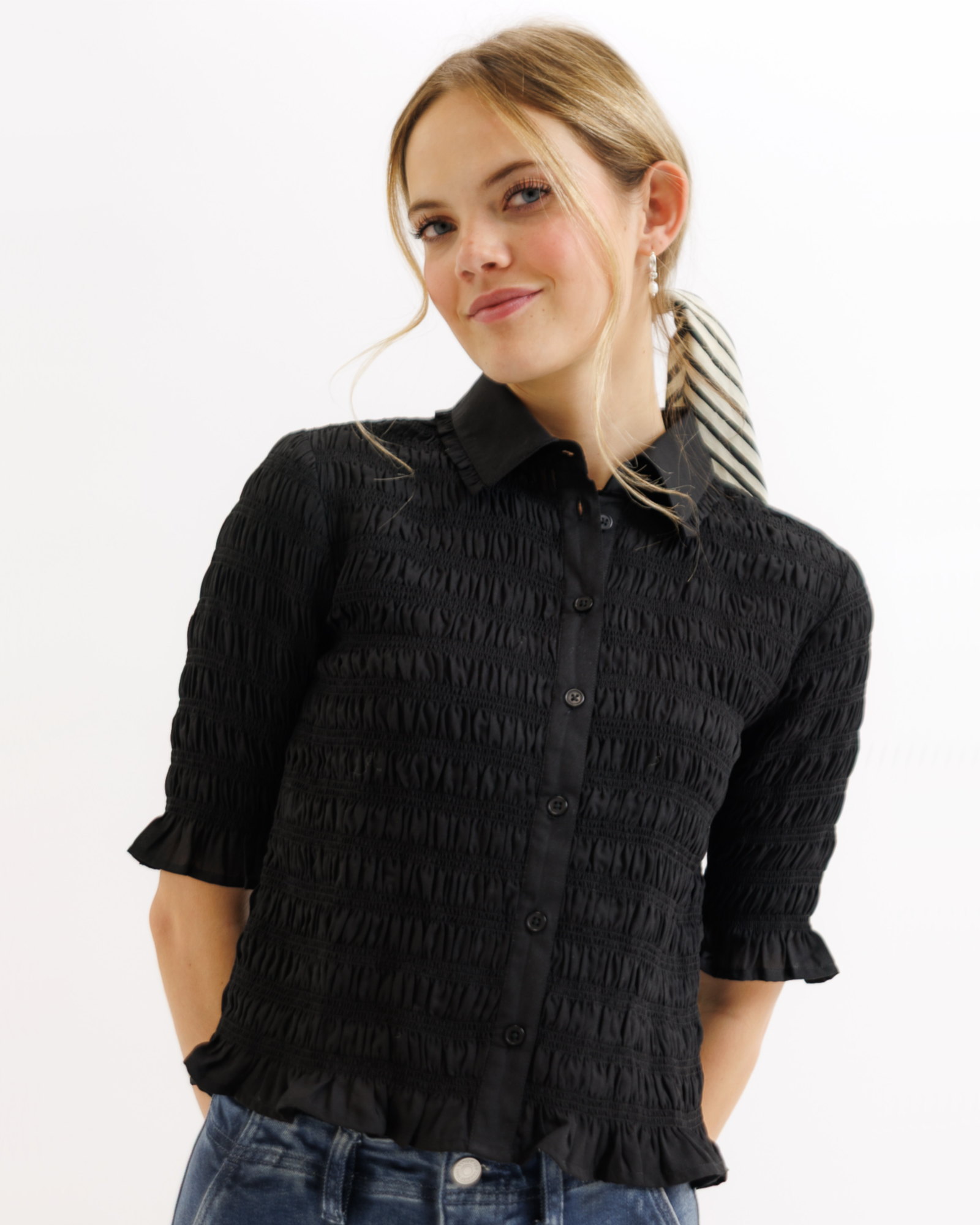 Smocked Button Down XS / Black Beauty XS Black Beauty Tops Downeast- Tilden Co.