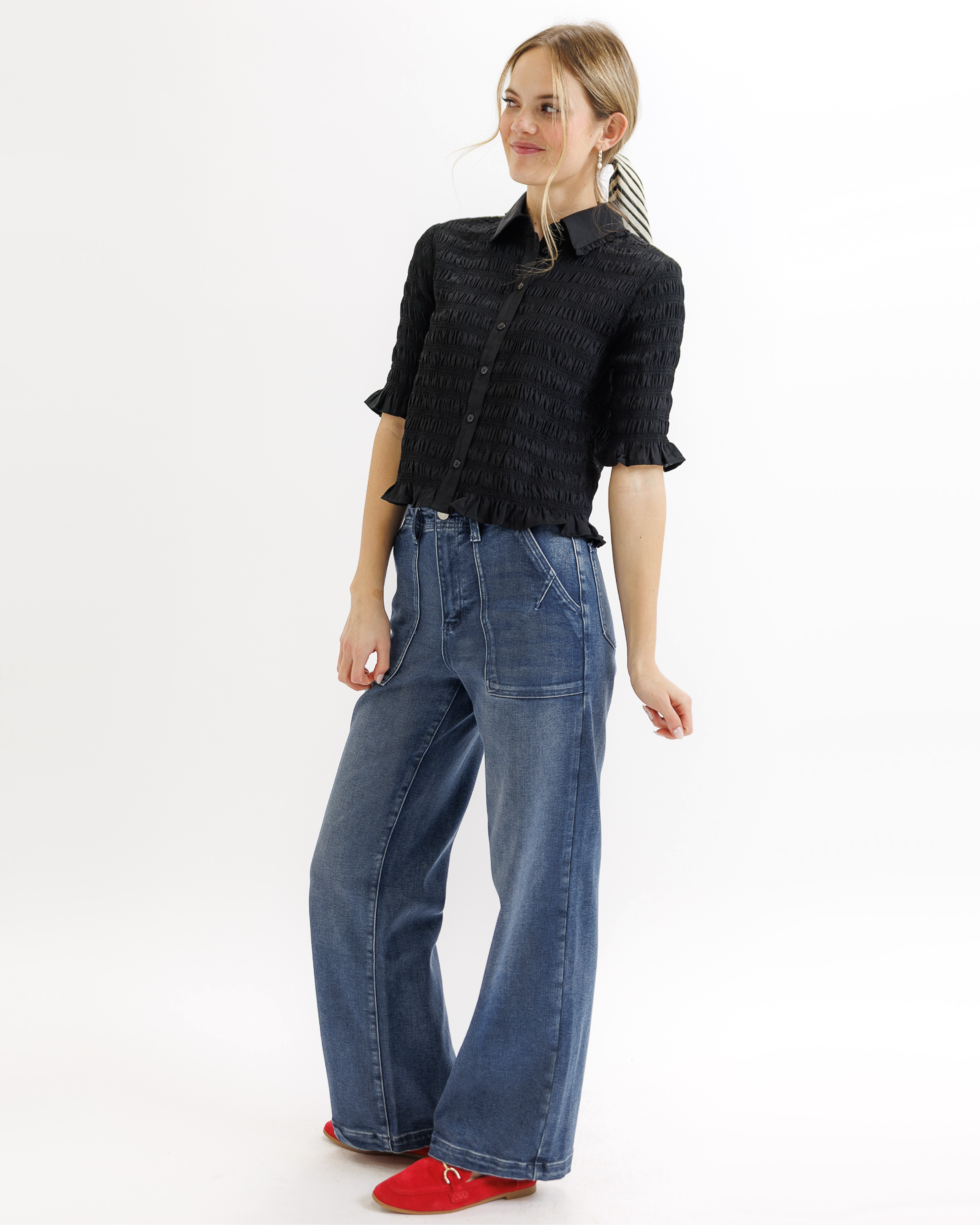 Smocked Button Down Tops Downeast- Tilden Co.