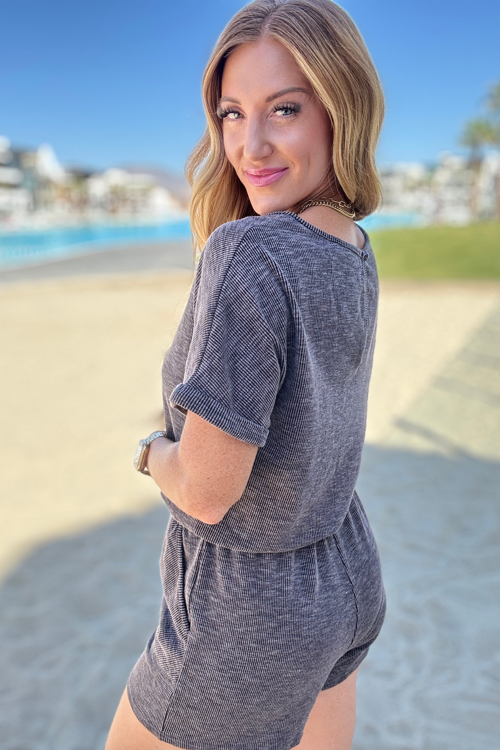 So Sure Short Sleeve Romper Jumpsuits & Rompers Ave Shops- Tilden Co.