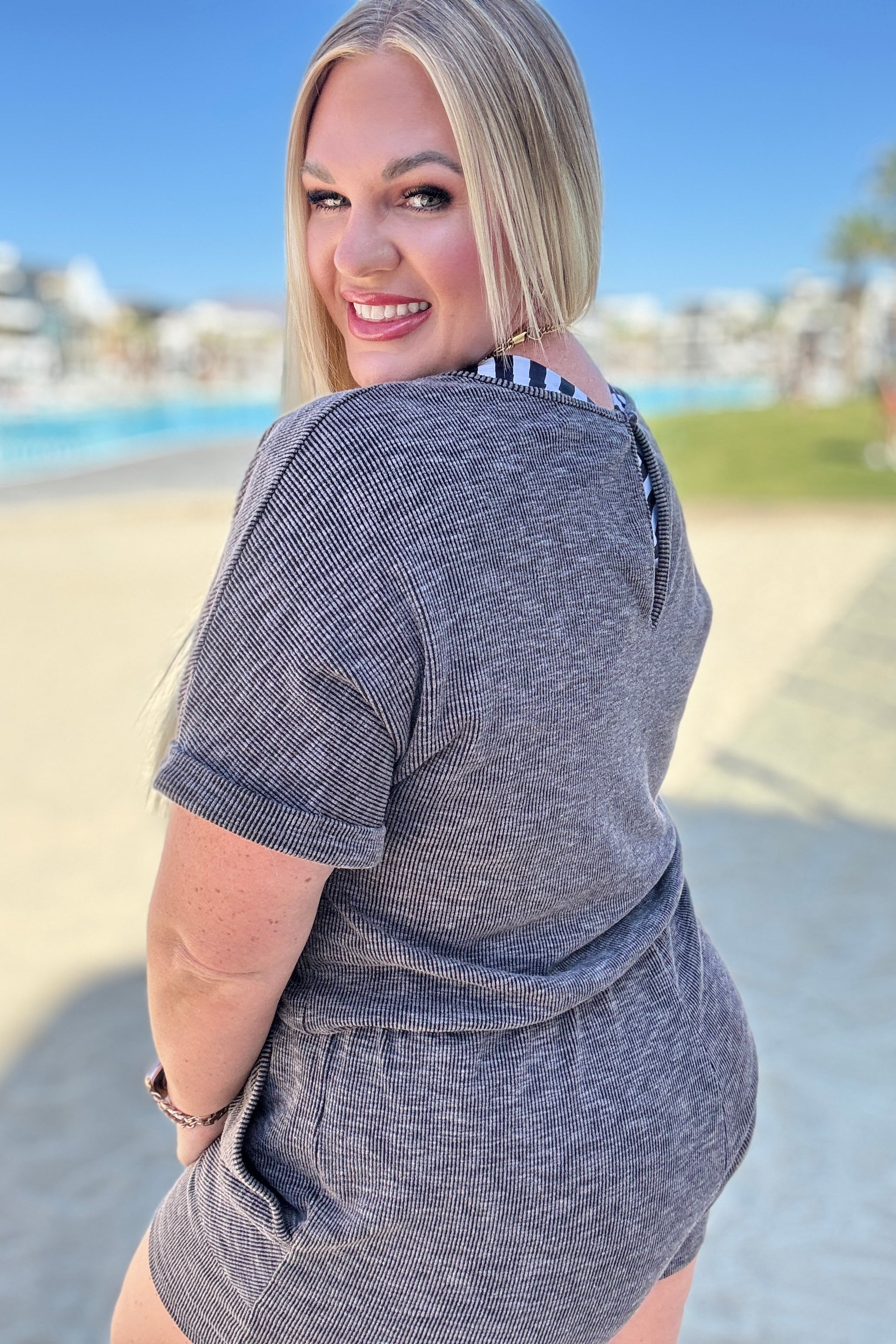 So Sure Short Sleeve Romper Jumpsuits & Rompers Ave Shops- Tilden Co.