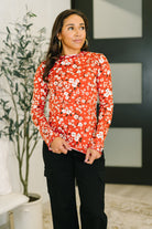 Somethings in the Air Lettuce Hem Longsleeve Top in Vermillion Womens Ave Shops- Tilden Co.