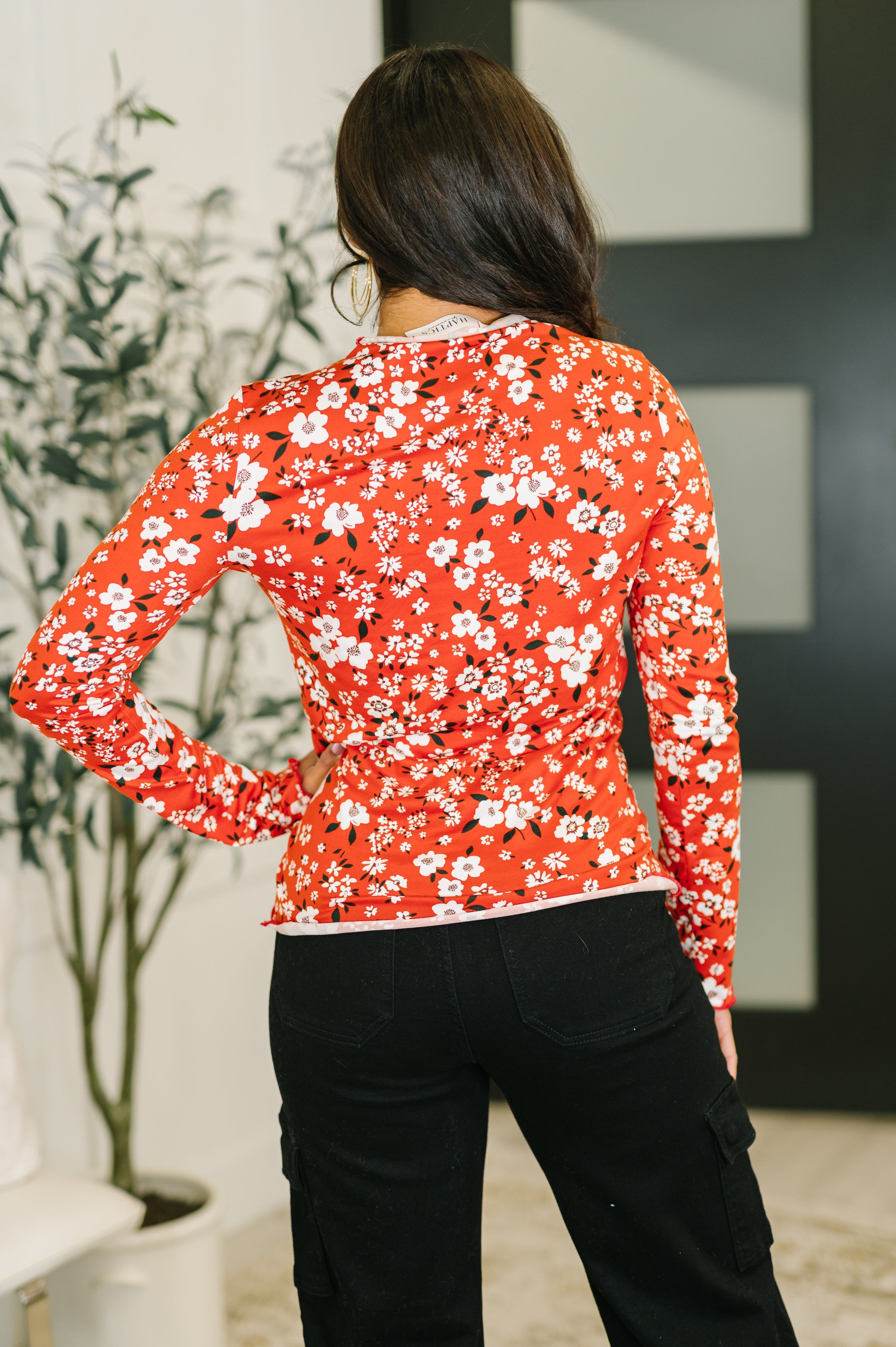 Somethings in the Air Lettuce Hem Longsleeve Top in Vermillion Womens Ave Shops- Tilden Co.