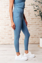 Somewhere to Start Leggings in Dusty Blue    Athleisure Ave Shops- Tilden Co.