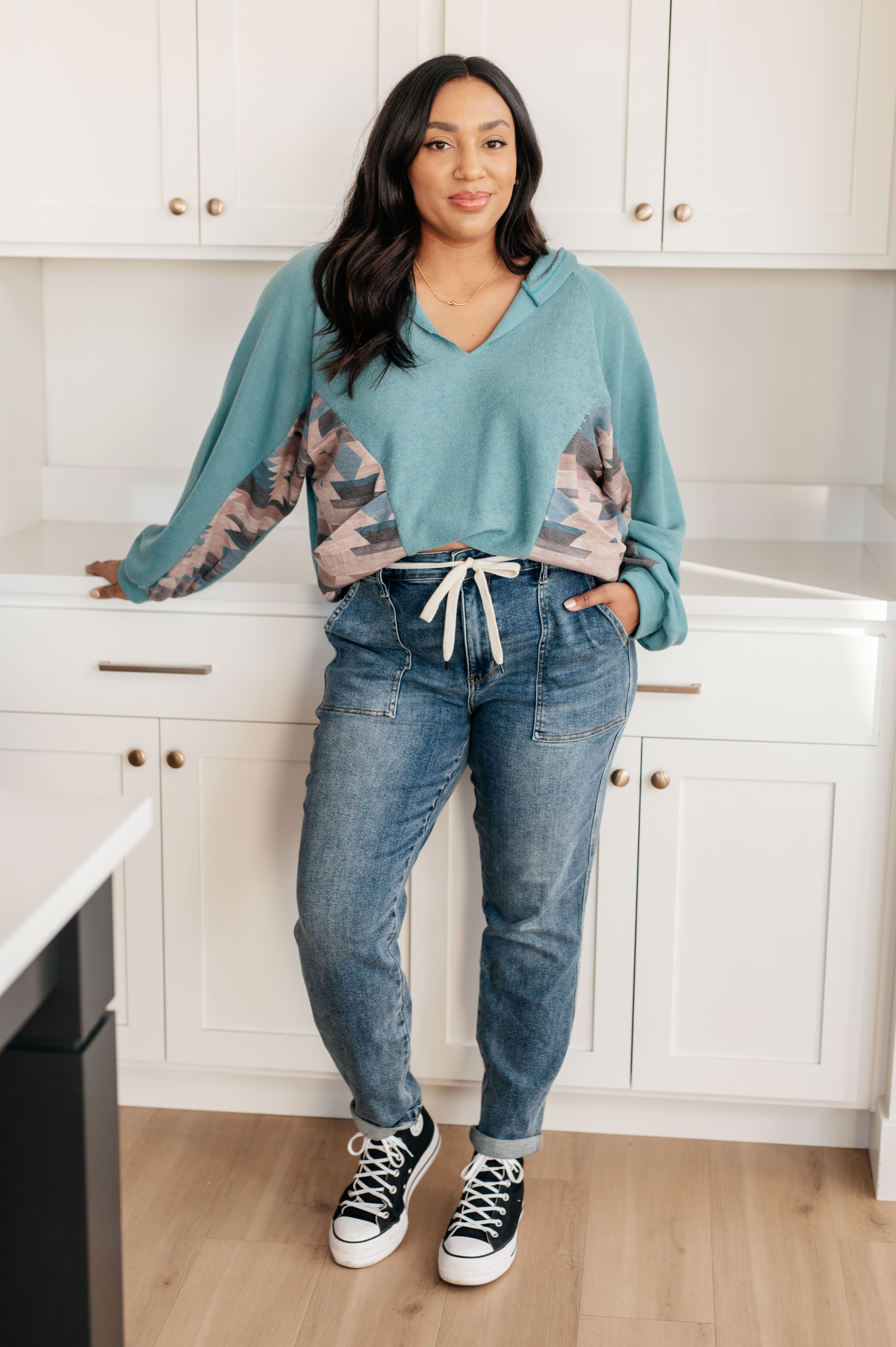 Southwest Sunrise Patchwork Hoodie Tops Ave Shops- Tilden Co.