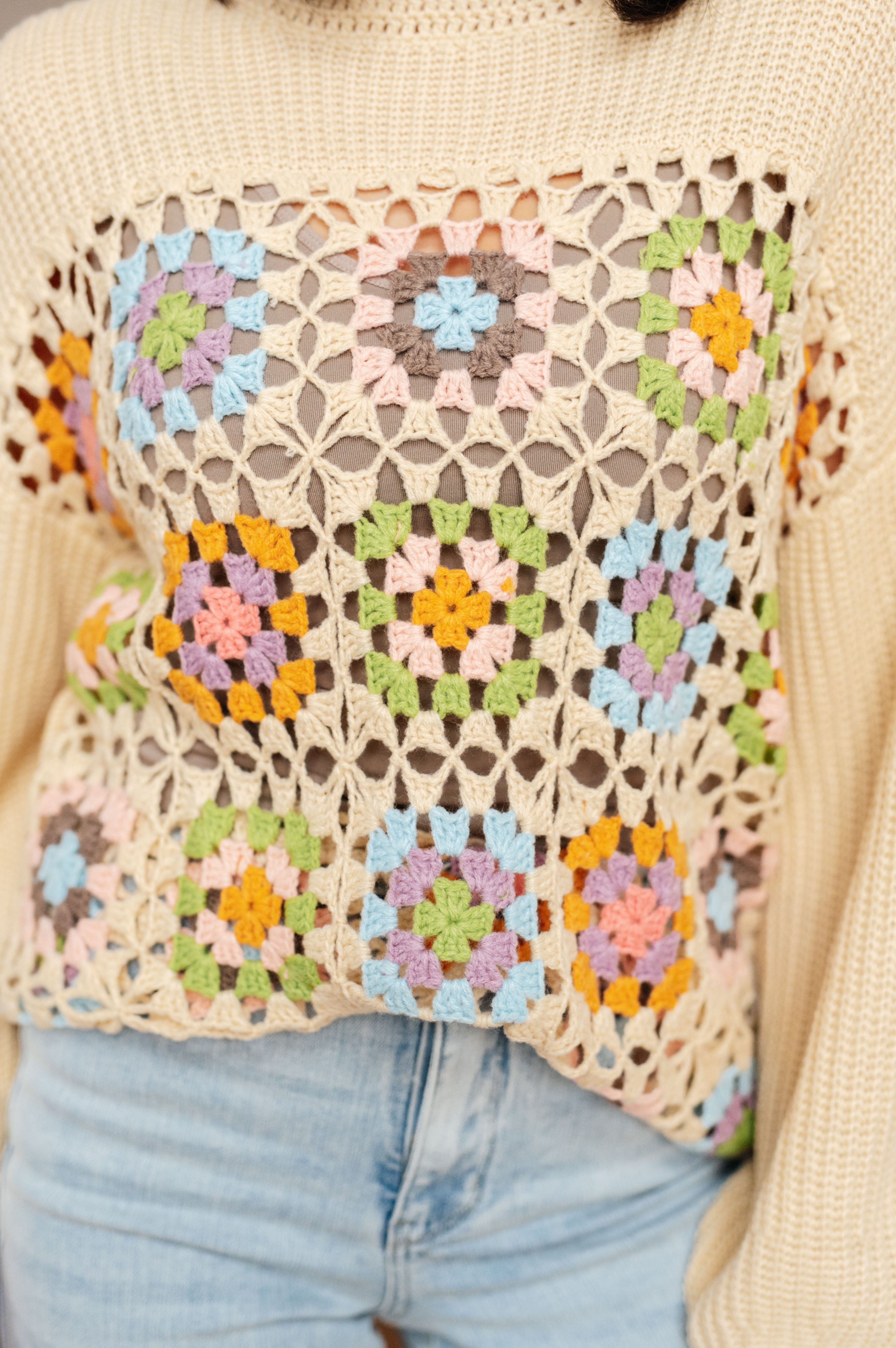 Square Dance Granny Square Sweater Tops Ave Shops- Tilden Co.