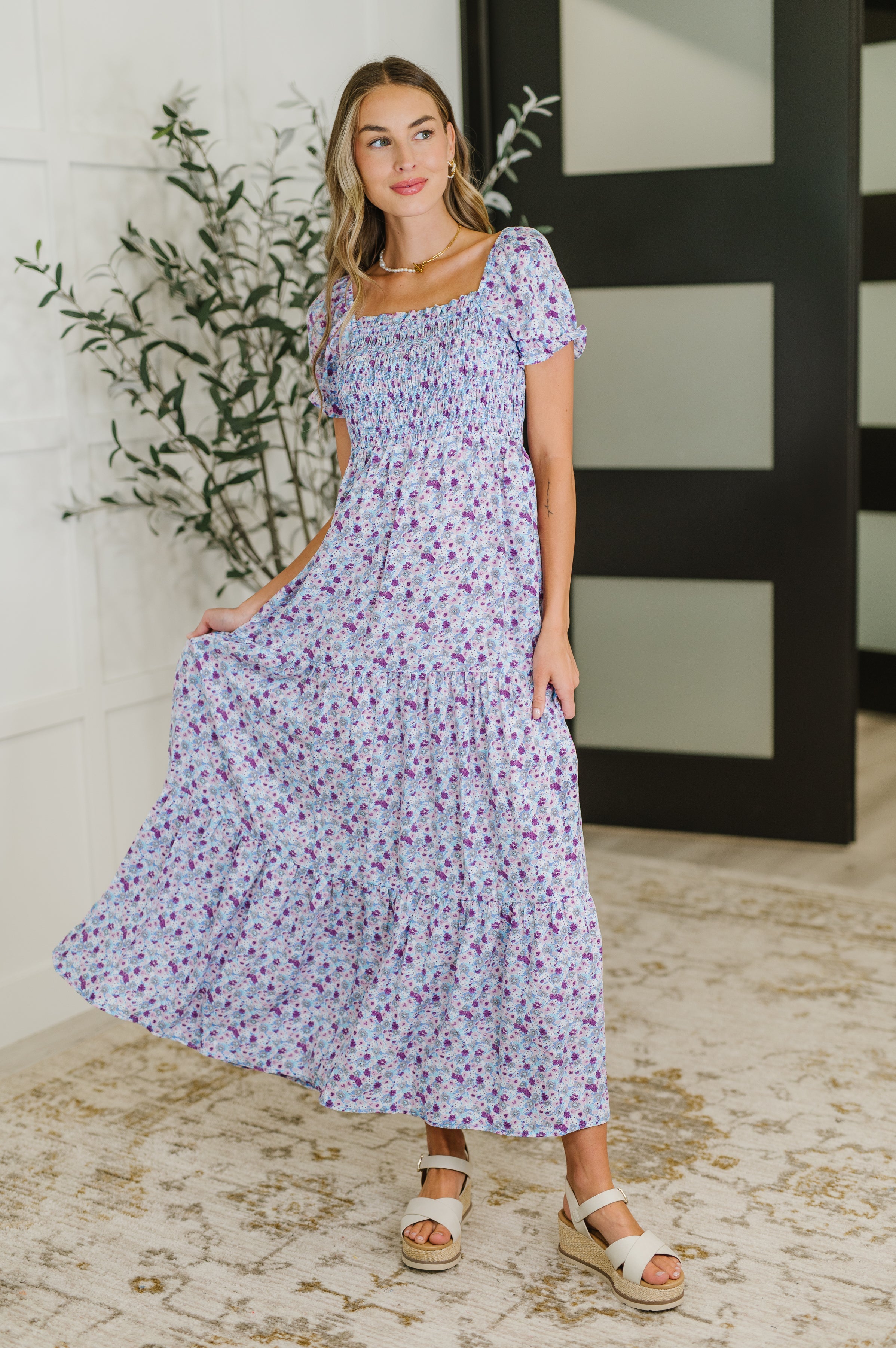 PREORDER: Square Neck Dress in Purple Floral Womens Ave Shops- Tilden Co.