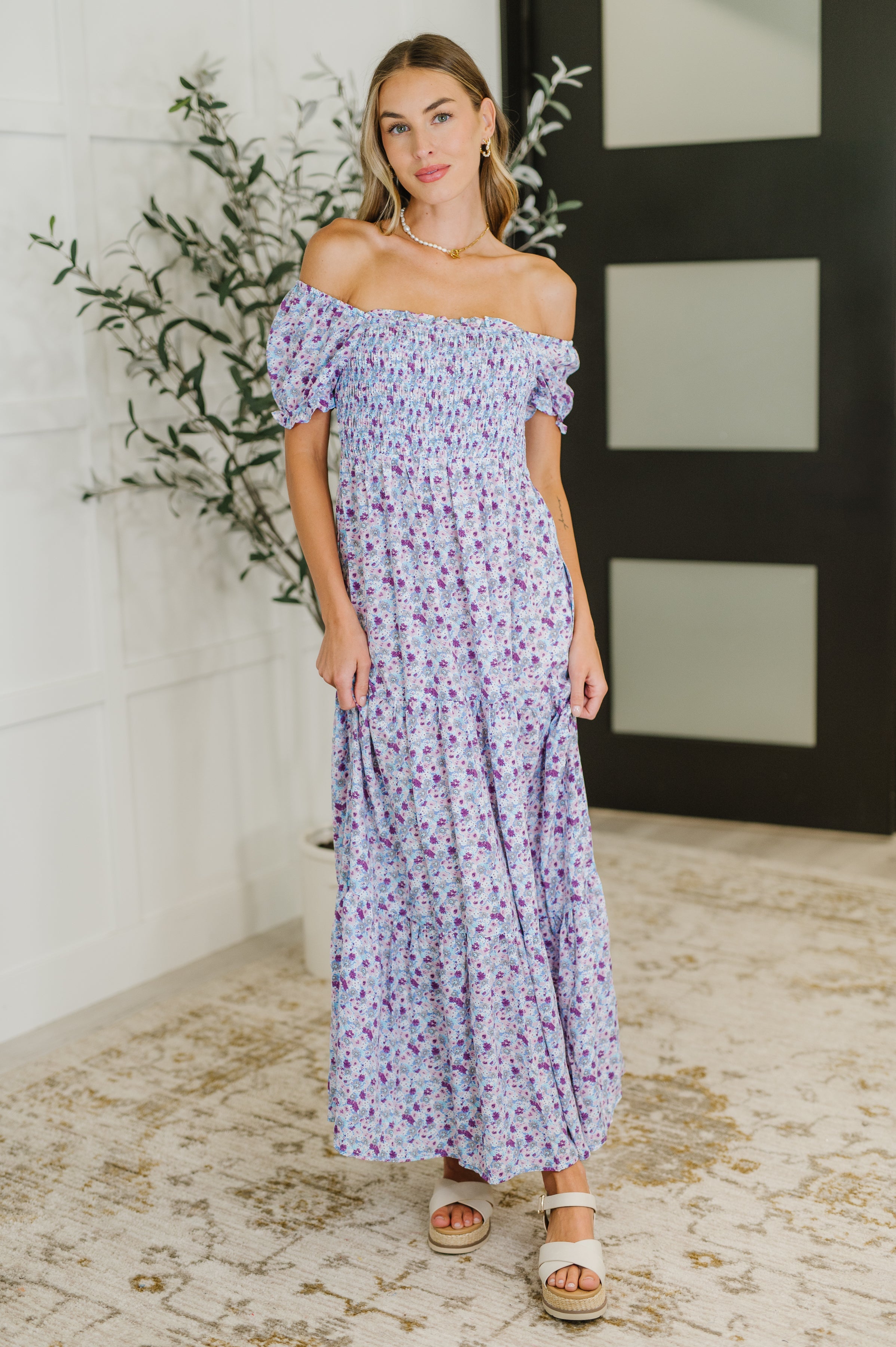PREORDER: Square Neck Dress in Purple Floral Womens Ave Shops- Tilden Co.