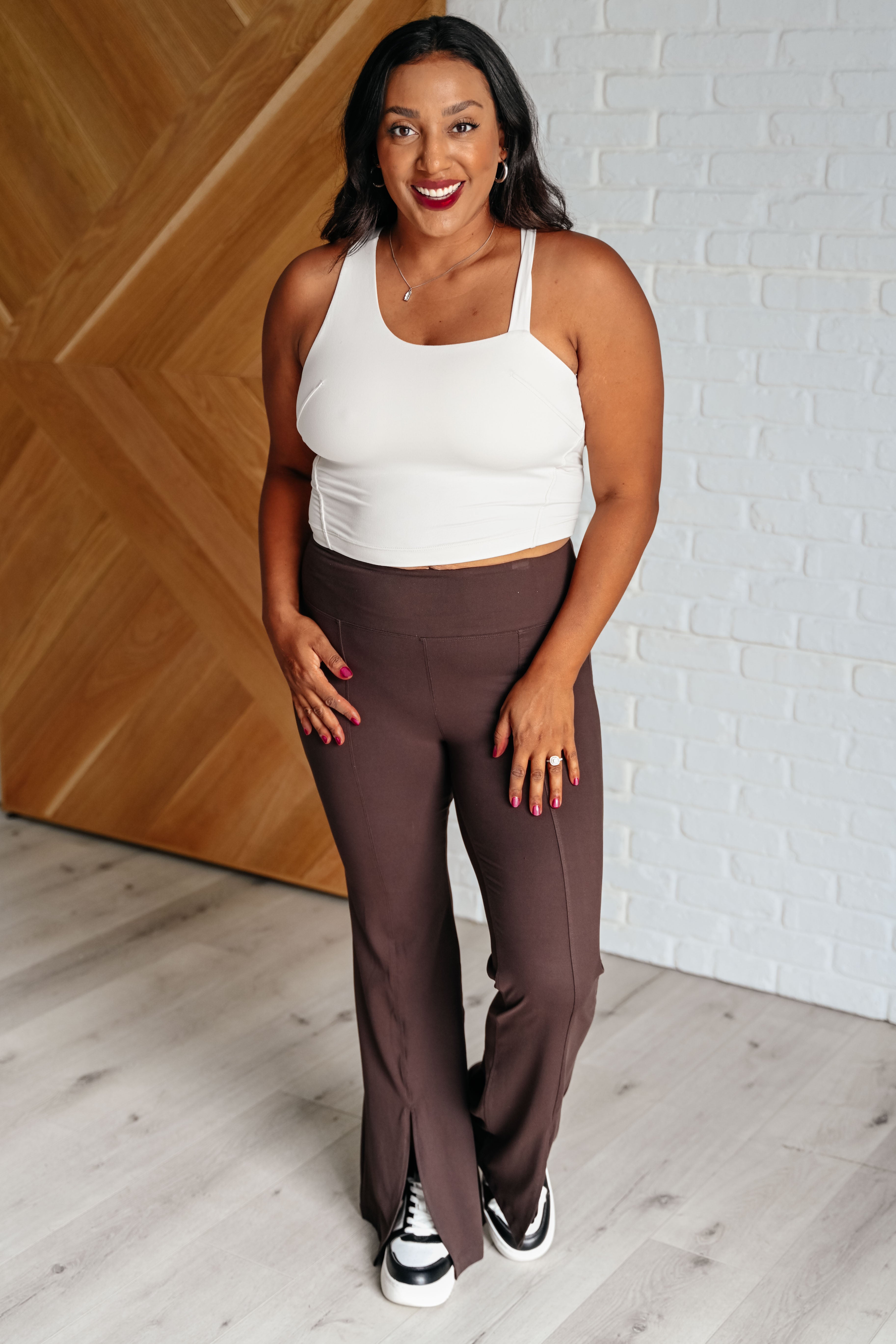 Stamina Stride Flare Leggings in Espresso    Athleisure Ave Shops- Tilden Co.