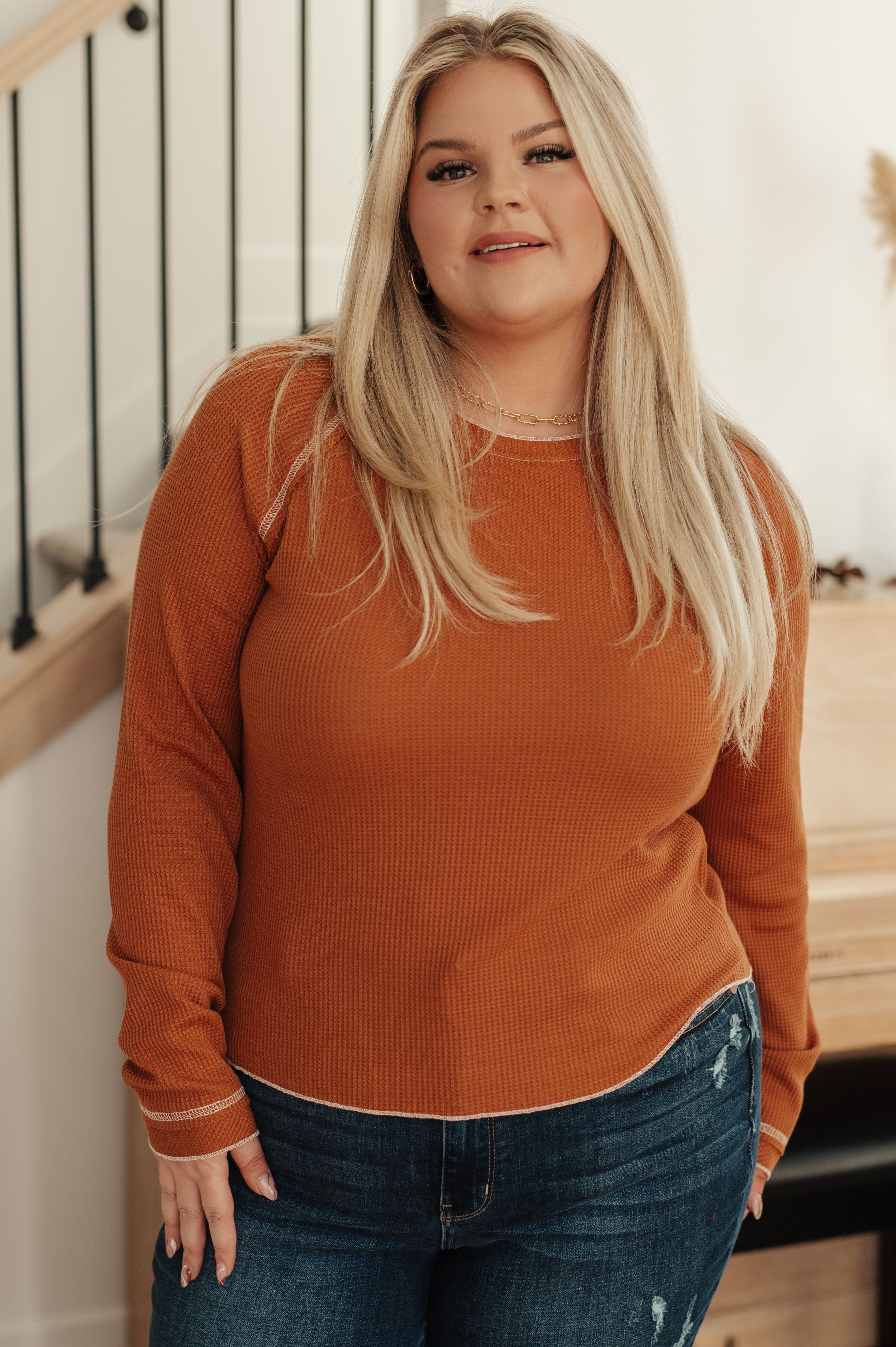 Stitch In Time Waffle Knit Top Tops Ave Shops- Tilden Co.
