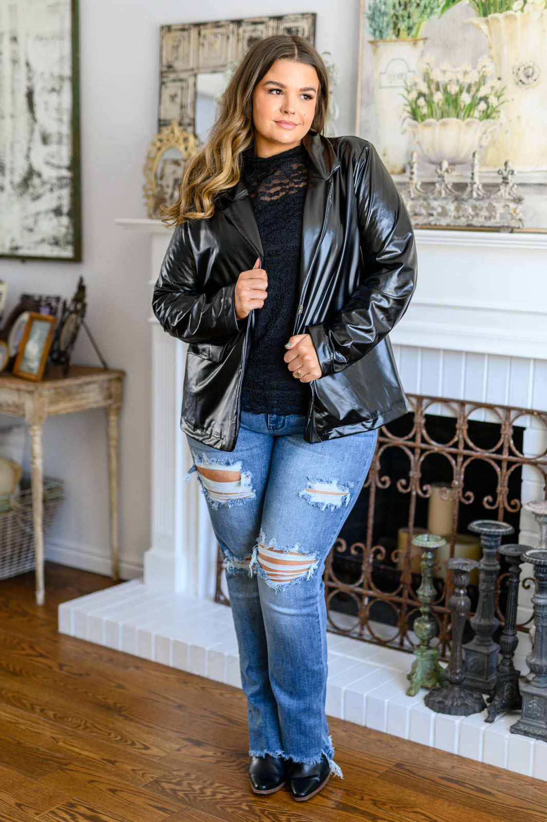 Streets of Dublin Faux Leather Blazer Womens Ave Shops- Tilden Co.