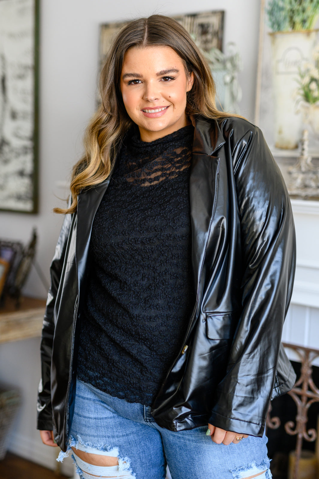 Streets of Dublin Faux Leather Blazer Womens Ave Shops- Tilden Co.