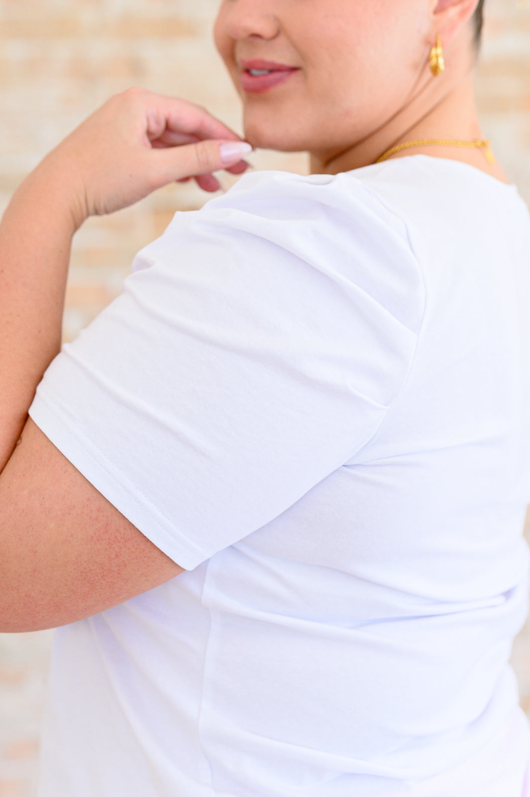 Strong Enough Puff Sleeve Tee In White Tops Ave Shops- Tilden Co.