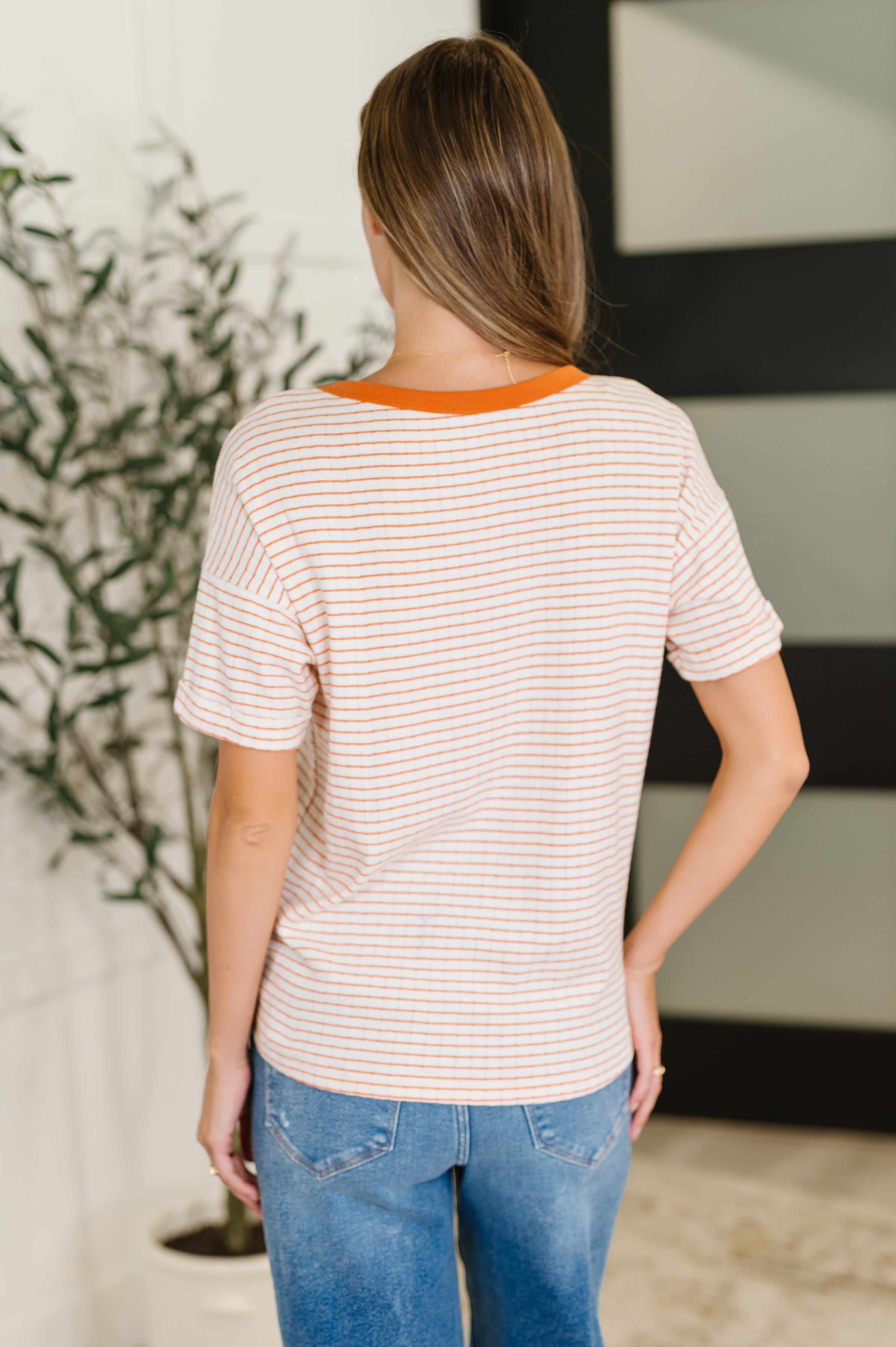Sunbeam Shuffle Banded Round Neck Top in Orange Womens Ave Shops- Tilden Co.