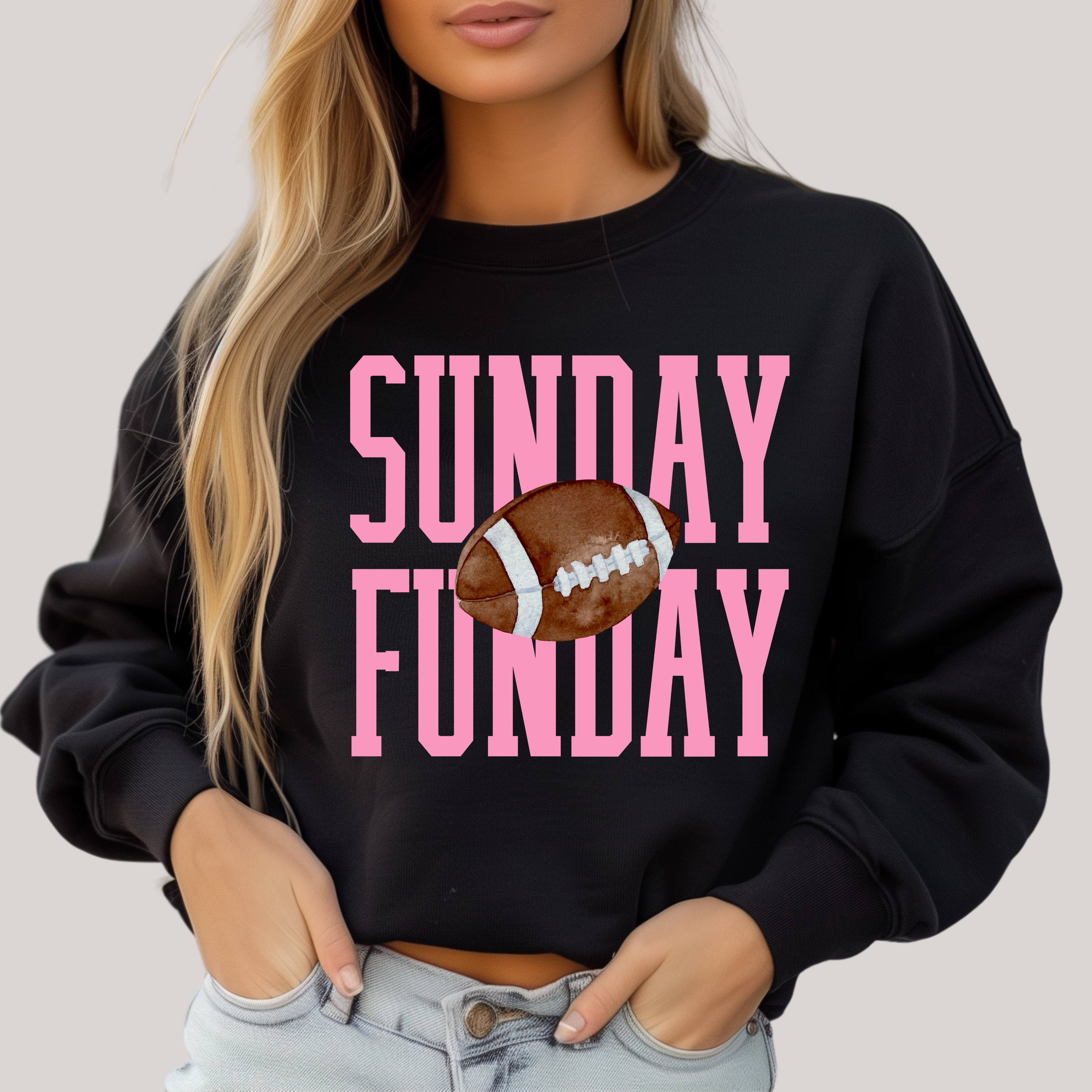 Sunday Funday Gameday in Black Sweatshirt Womens Ave Shops- Tilden Co.