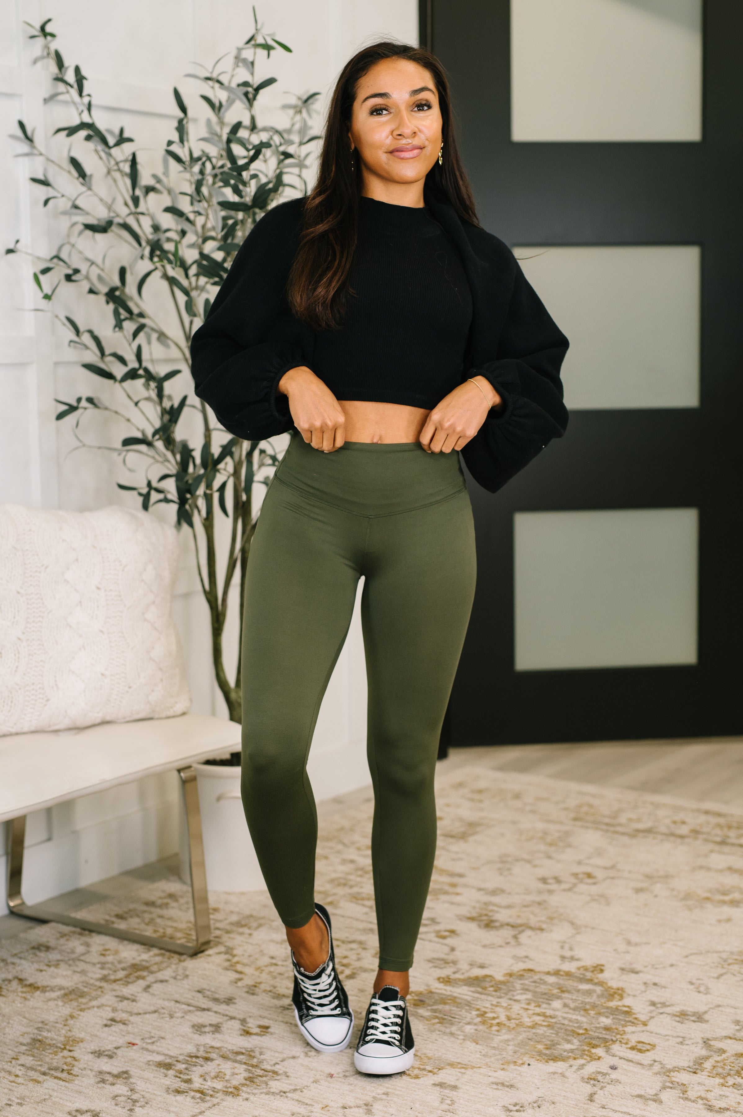 Sunday Splits High Waisted Leggings in Dark Olive Womens Ave Shops- Tilden Co.