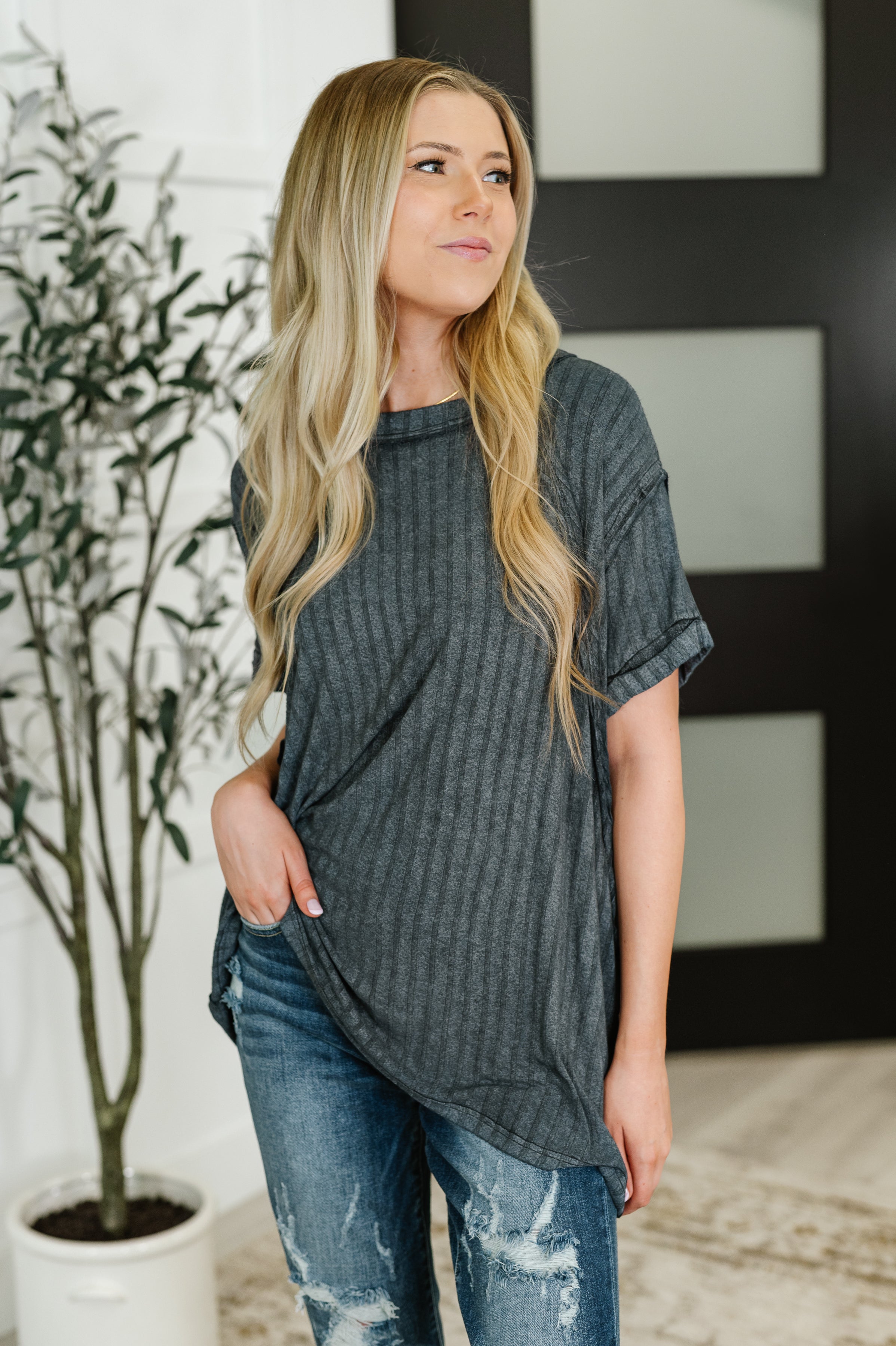 Sunday's Bestie Mineral Wash Top in Ash Black Womens Ave Shops- Tilden Co.