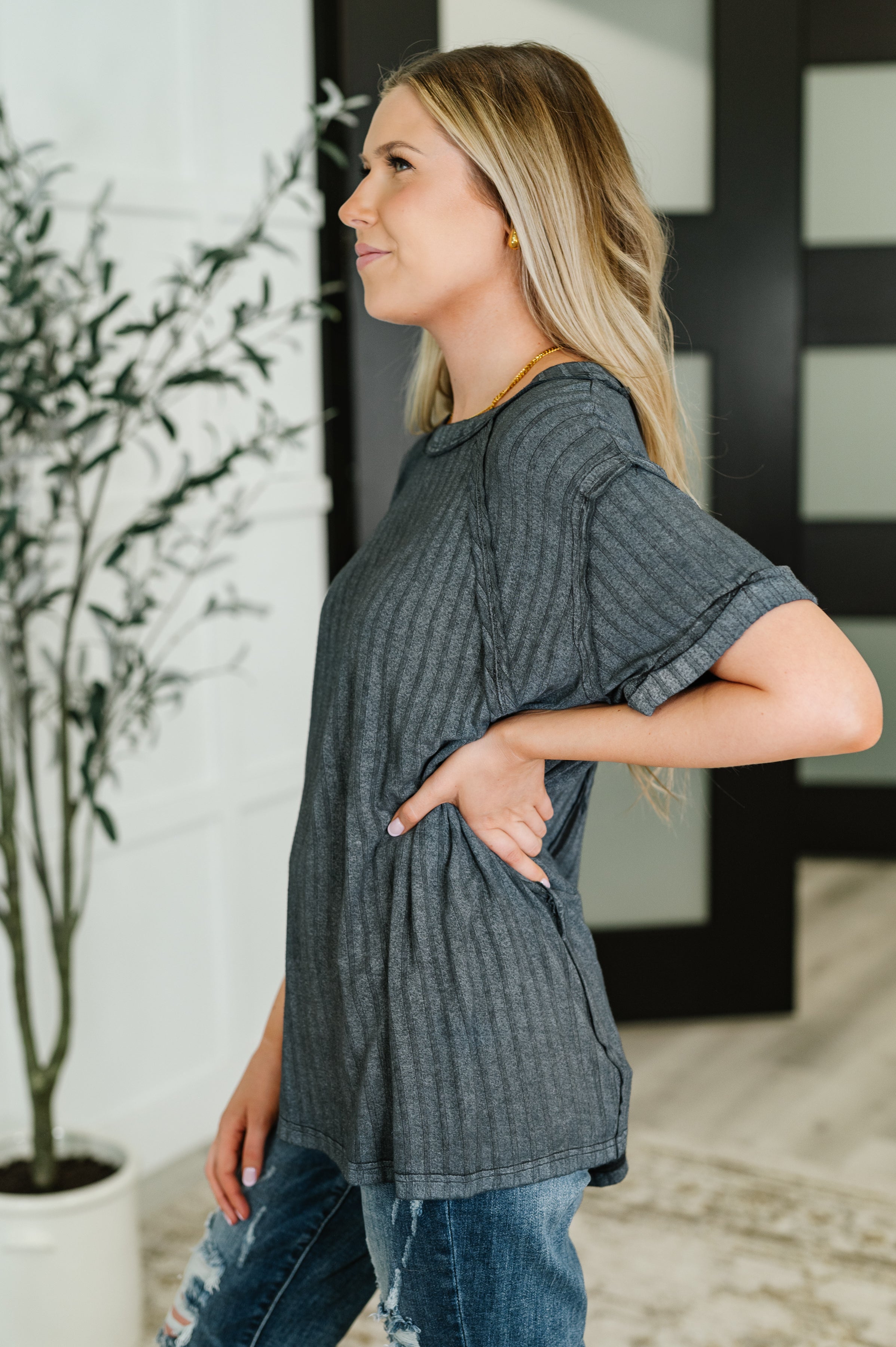 Sunday's Bestie Mineral Wash Top in Ash Black Womens Ave Shops- Tilden Co.