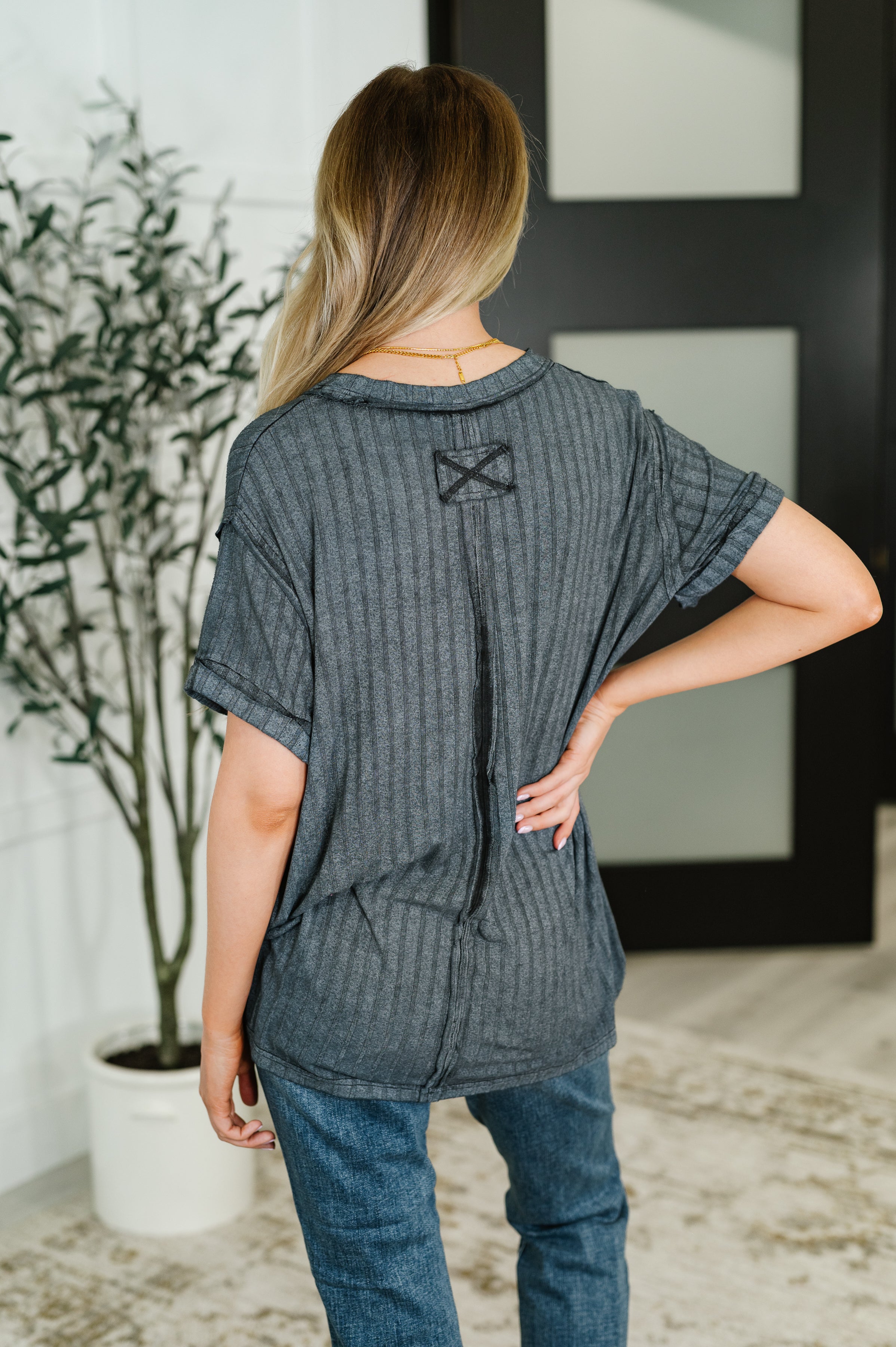 Sunday's Bestie Mineral Wash Top in Ash Black Womens Ave Shops- Tilden Co.