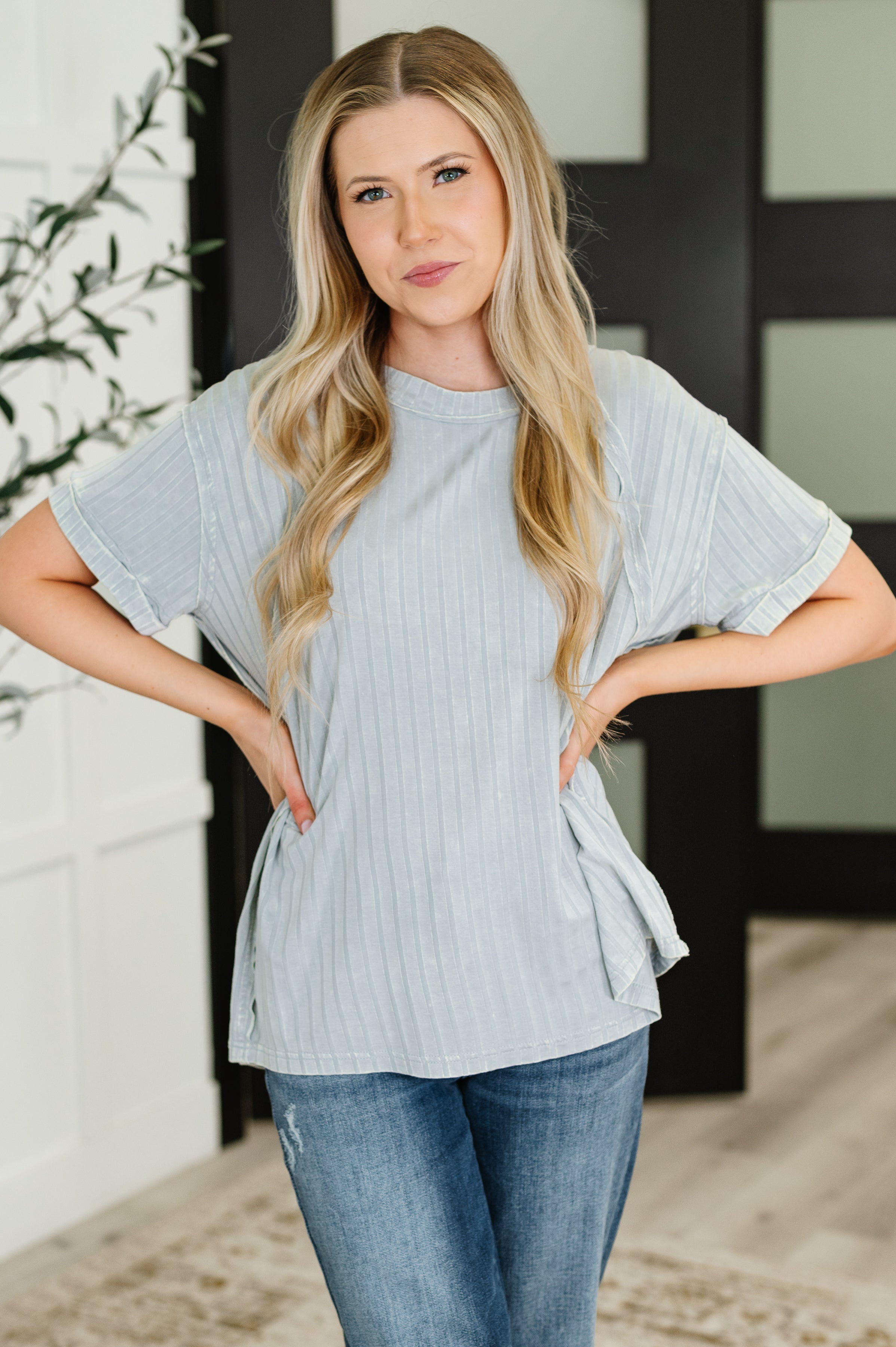 Sunday's Bestie Mineral Wash Top in Light Grey Womens Ave Shops- Tilden Co.