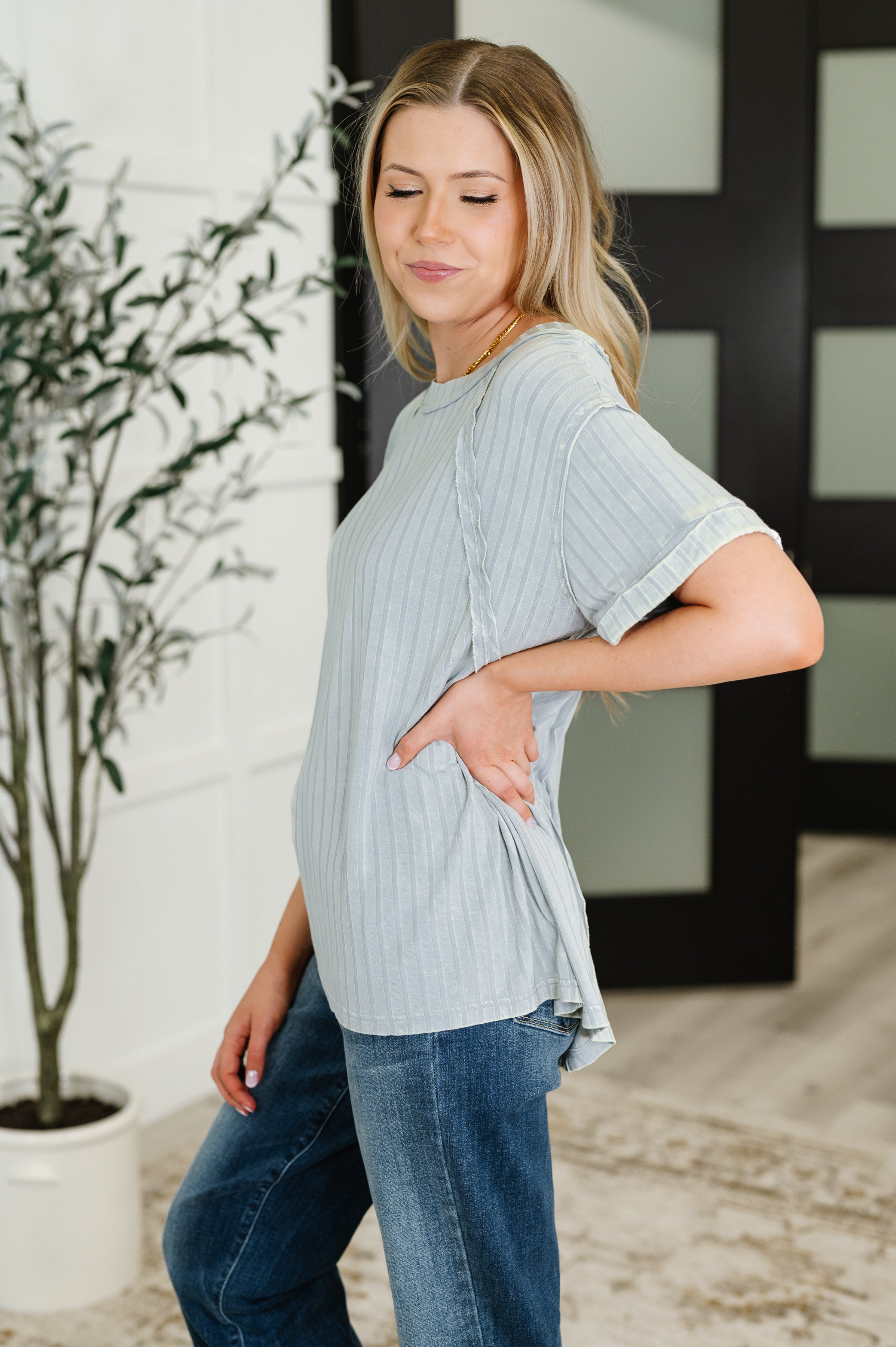 Sunday's Bestie Mineral Wash Top in Light Grey Womens Ave Shops- Tilden Co.