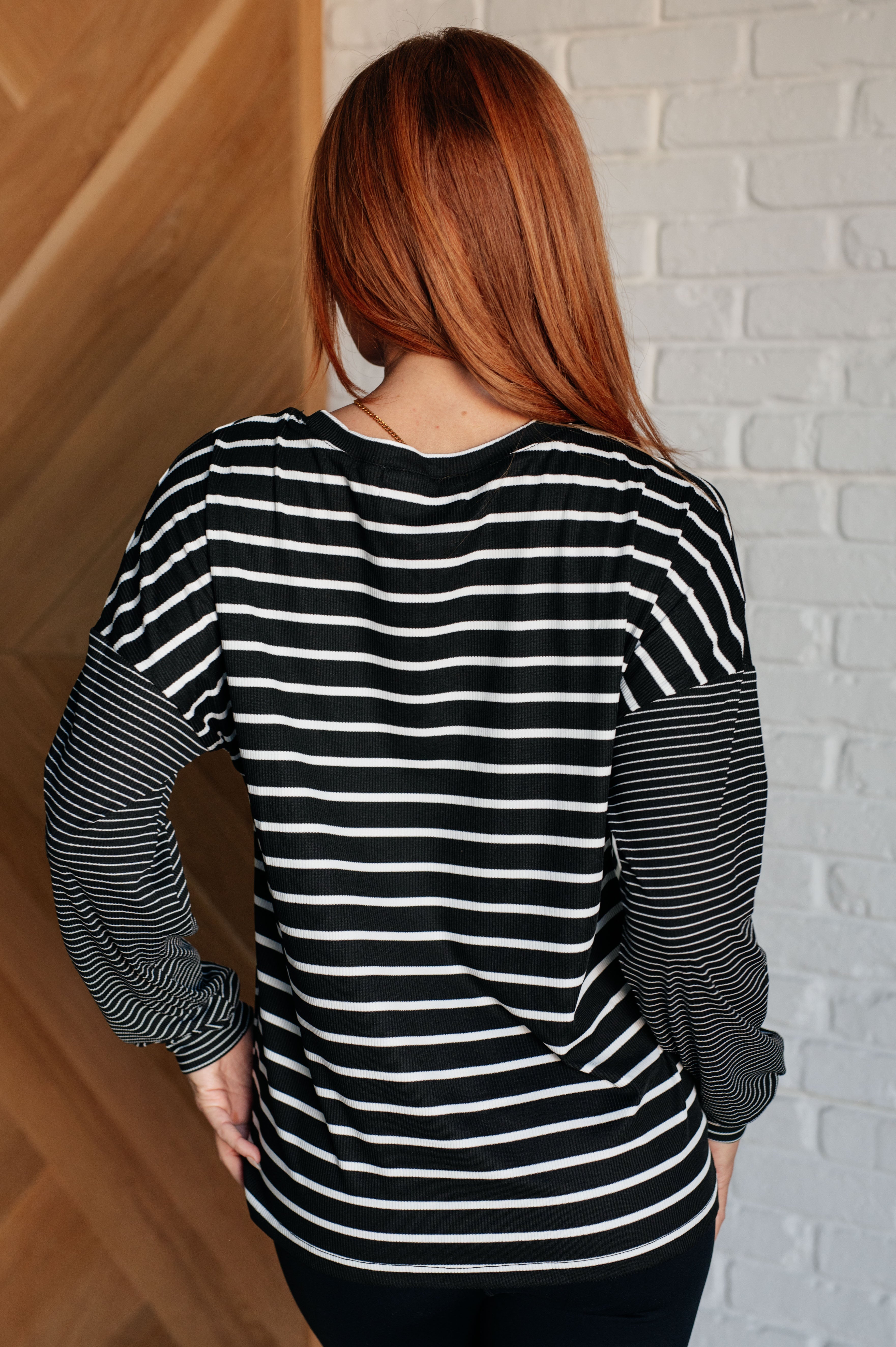 Super Clever Patchwork Striped Top in Black Tops Ave Shops- Tilden Co.