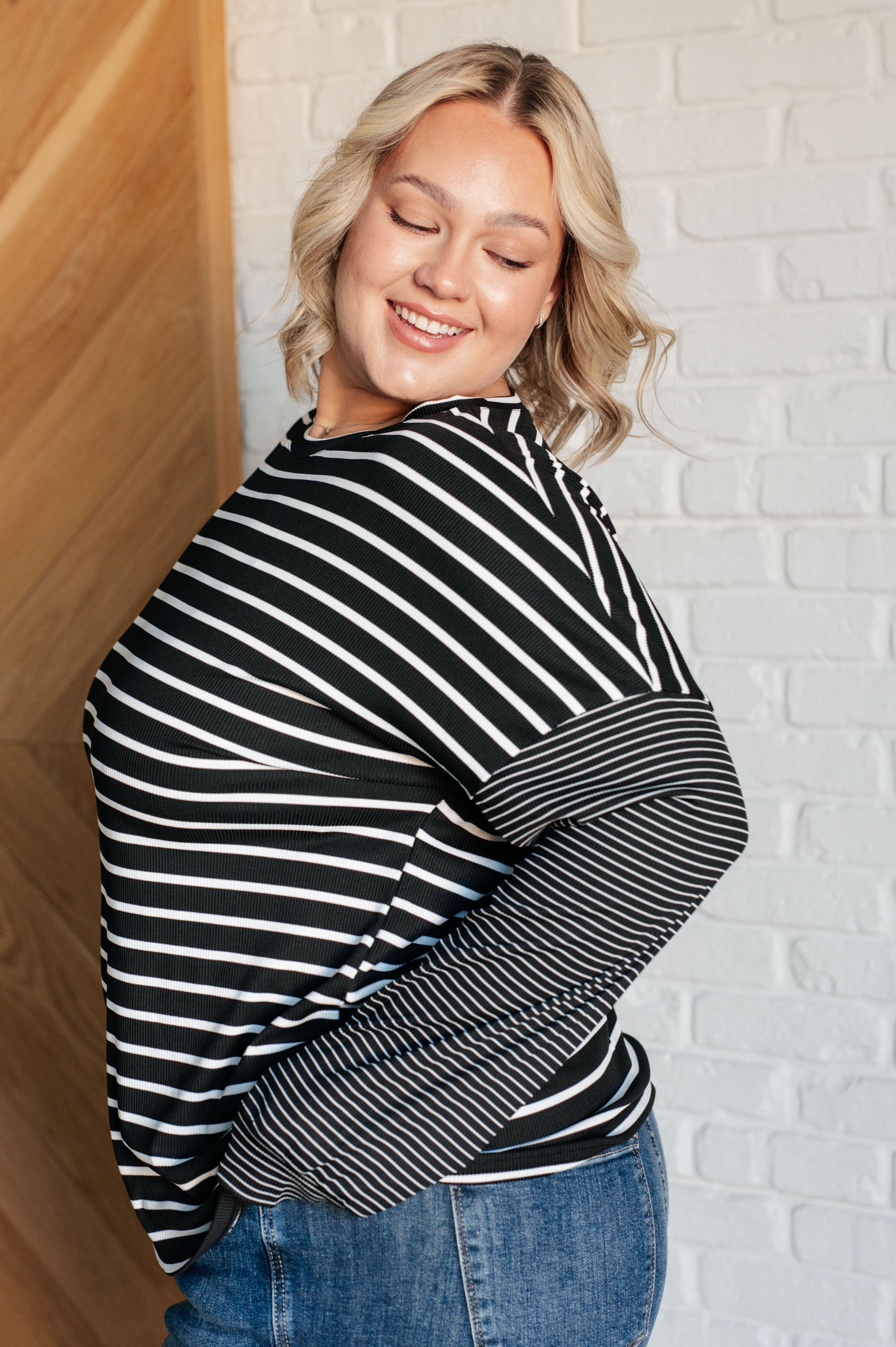 Super Clever Patchwork Striped Top in Black Tops Ave Shops- Tilden Co.