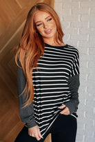 Super Clever Patchwork Striped Top in Black Tops Ave Shops- Tilden Co.