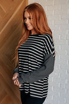 Super Clever Patchwork Striped Top in Black Tops Ave Shops- Tilden Co.