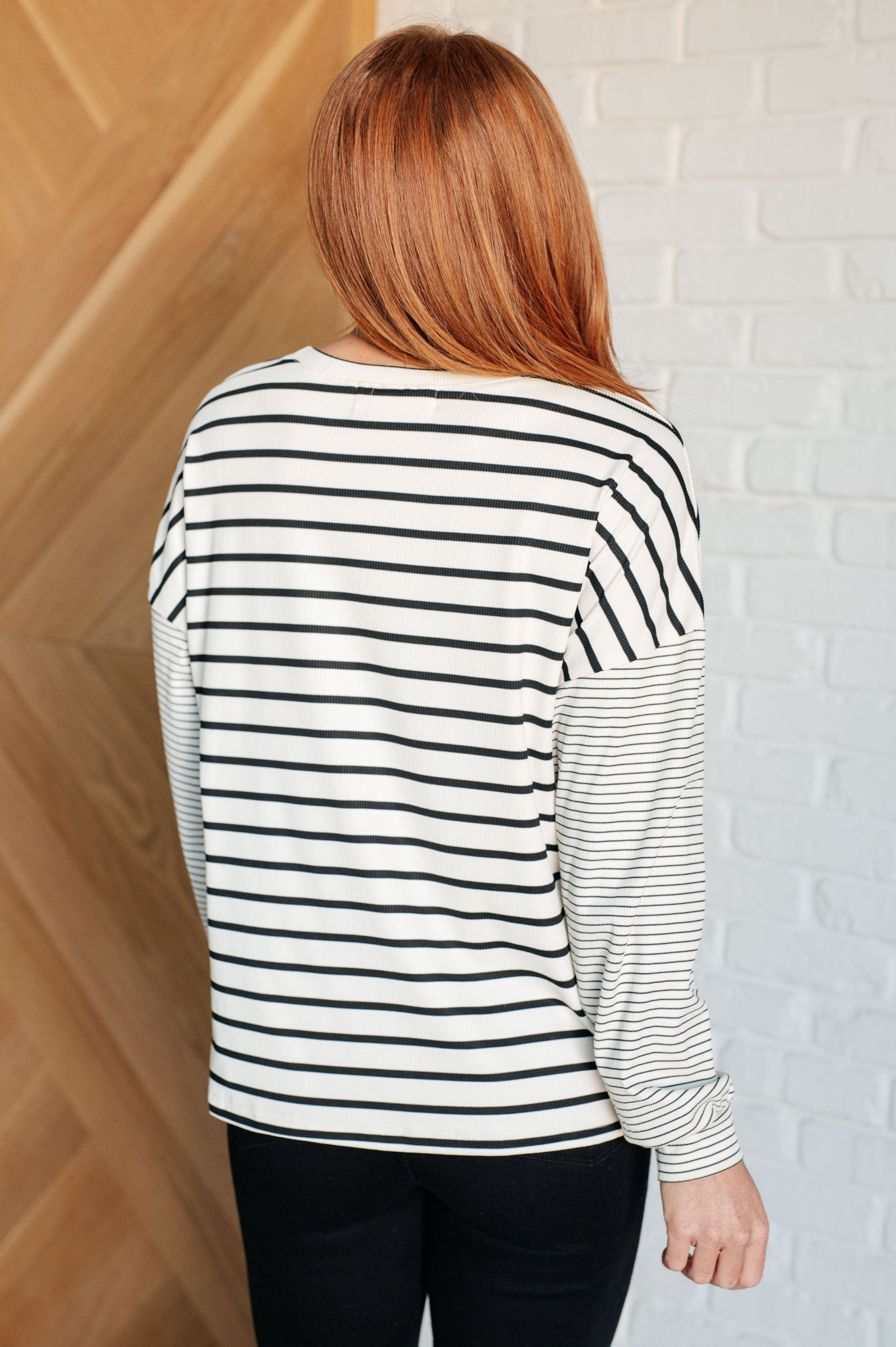 Super Clever Patchwork Striped Top in Ivory Tops Ave Shops- Tilden Co.