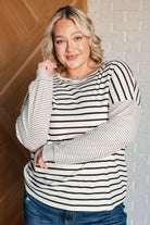 Super Clever Patchwork Striped Top in Ivory Tops Ave Shops- Tilden Co.