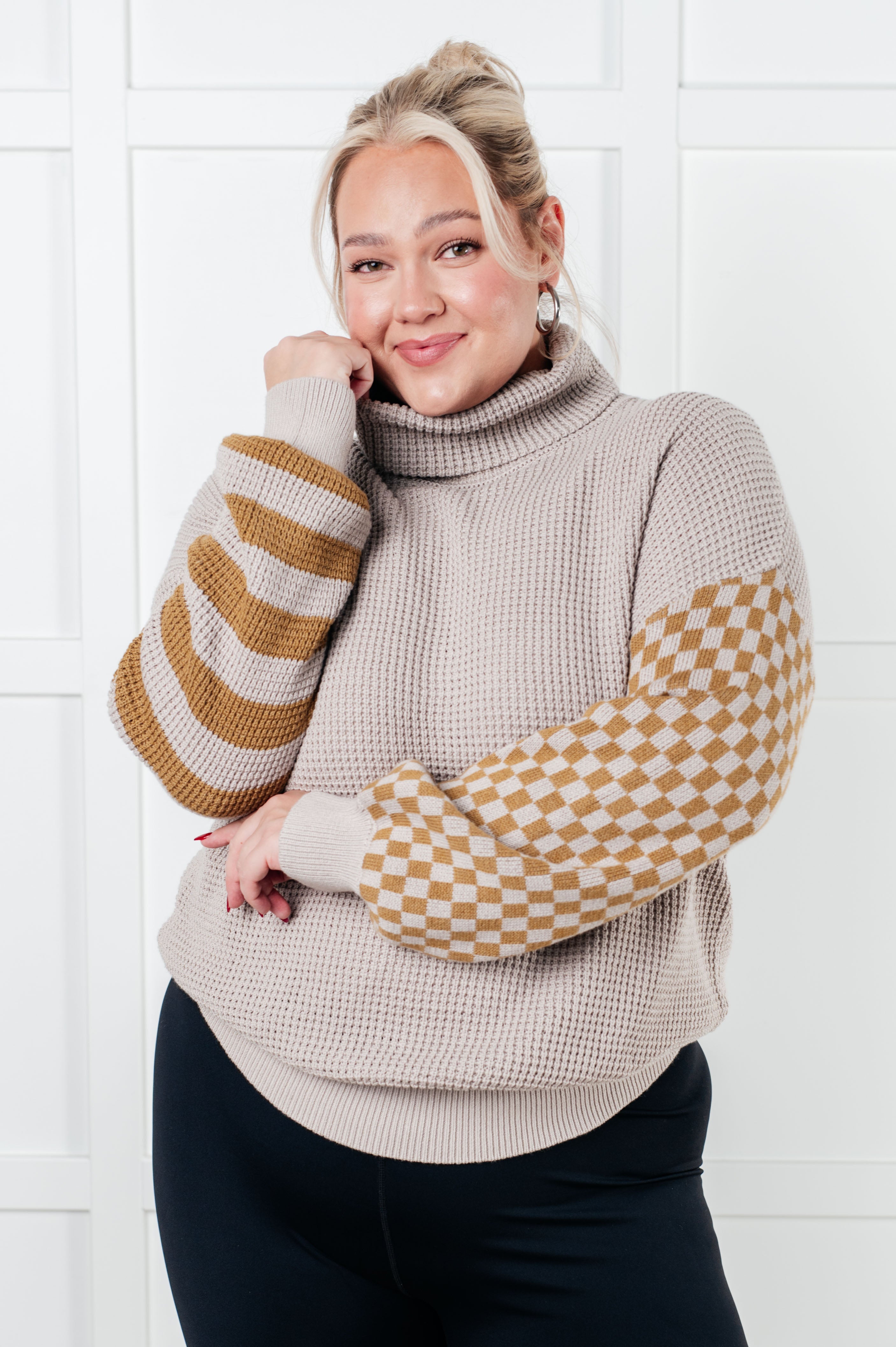 Super Seasonal Patchwork Waffle Knit Sweater Tops Ave Shops- Tilden Co.