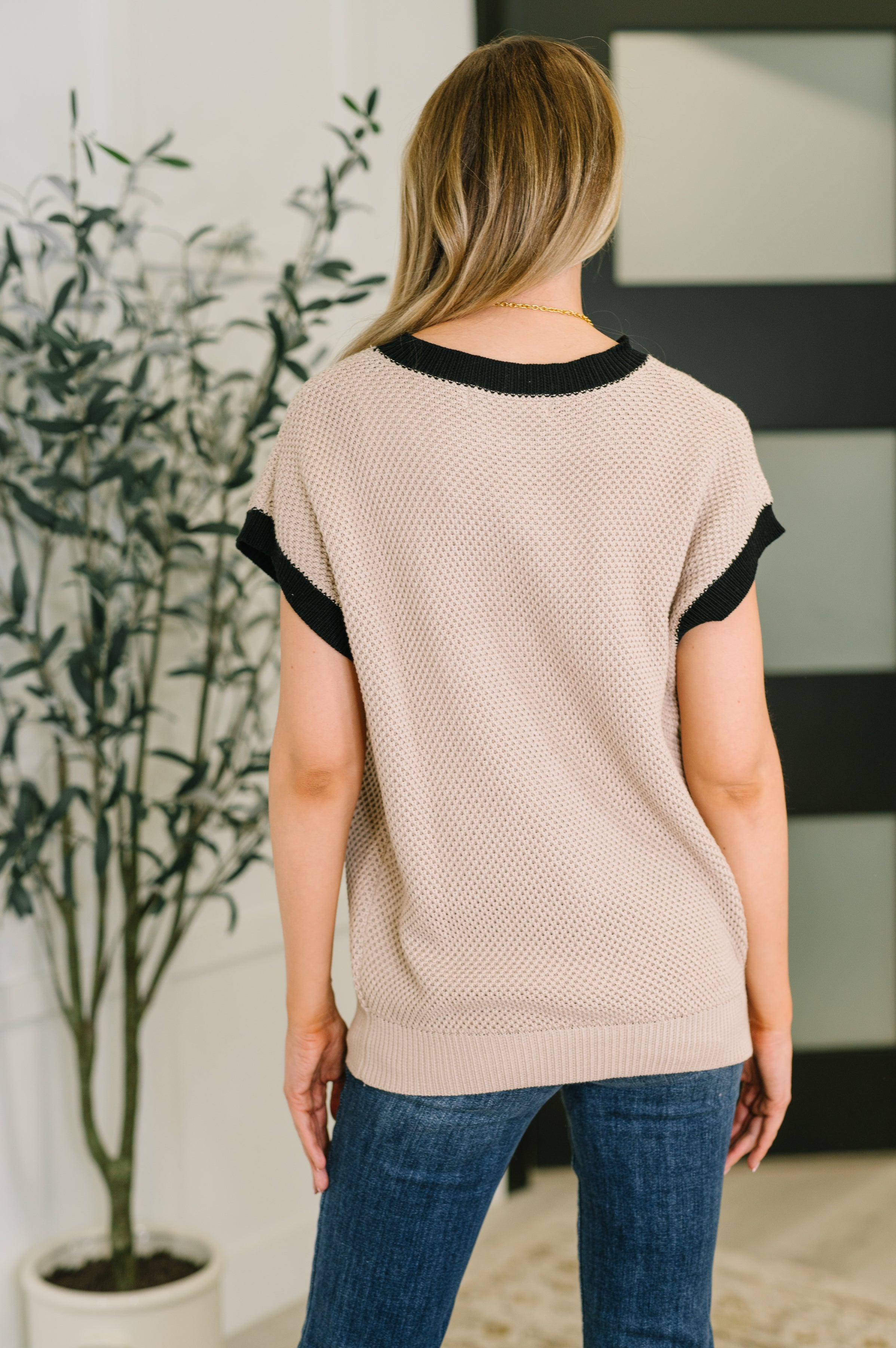 Sure Seems Sweet Contrast Trim Sleeveless Sweater Womens Ave Shops- Tilden Co.