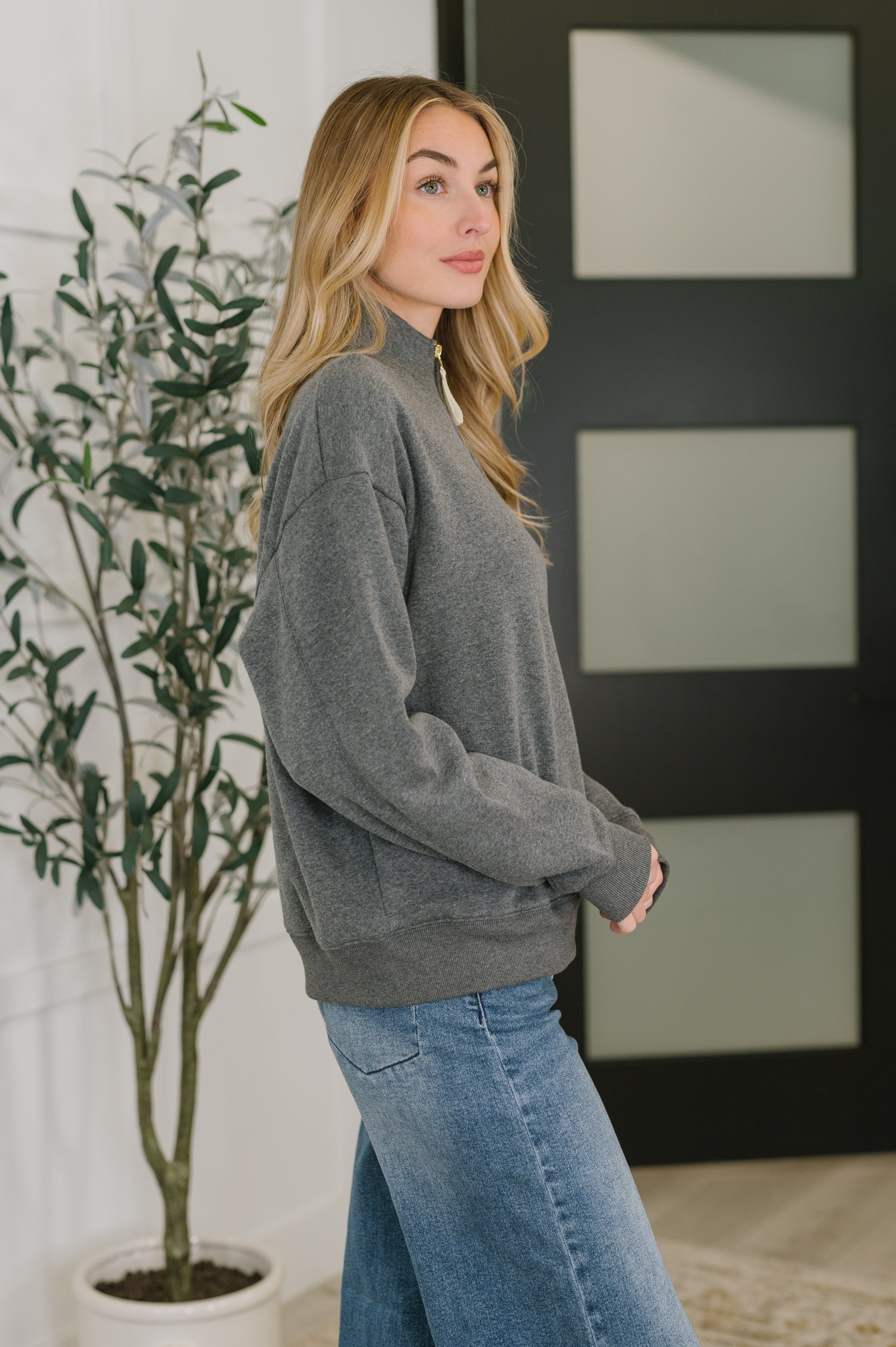 Sweater Weather Half Zip High Neck Pullover in Charcoal Womens Ave Shops- Tilden Co.