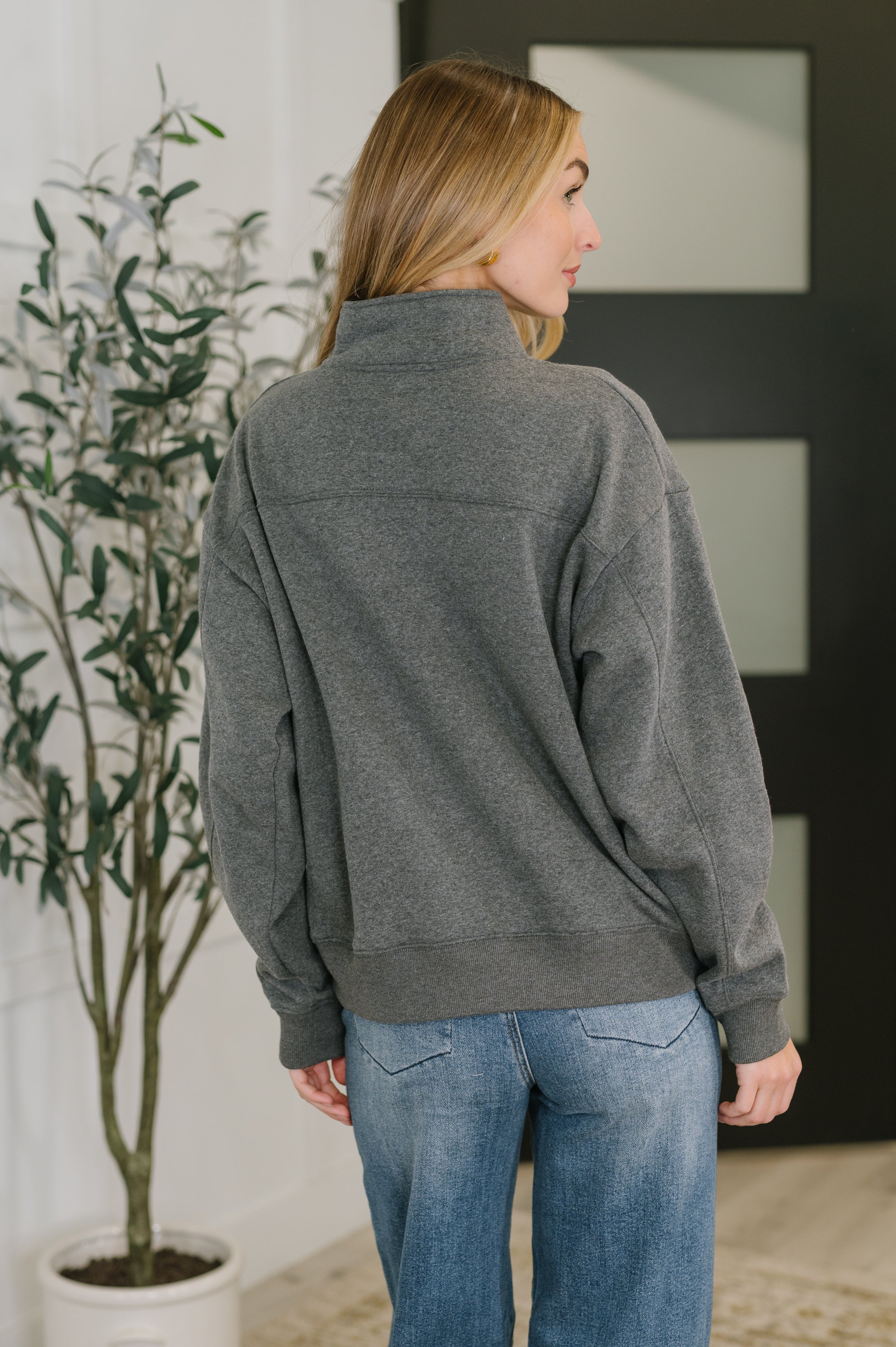 Sweater Weather Half Zip High Neck Pullover in Charcoal Womens Ave Shops- Tilden Co.