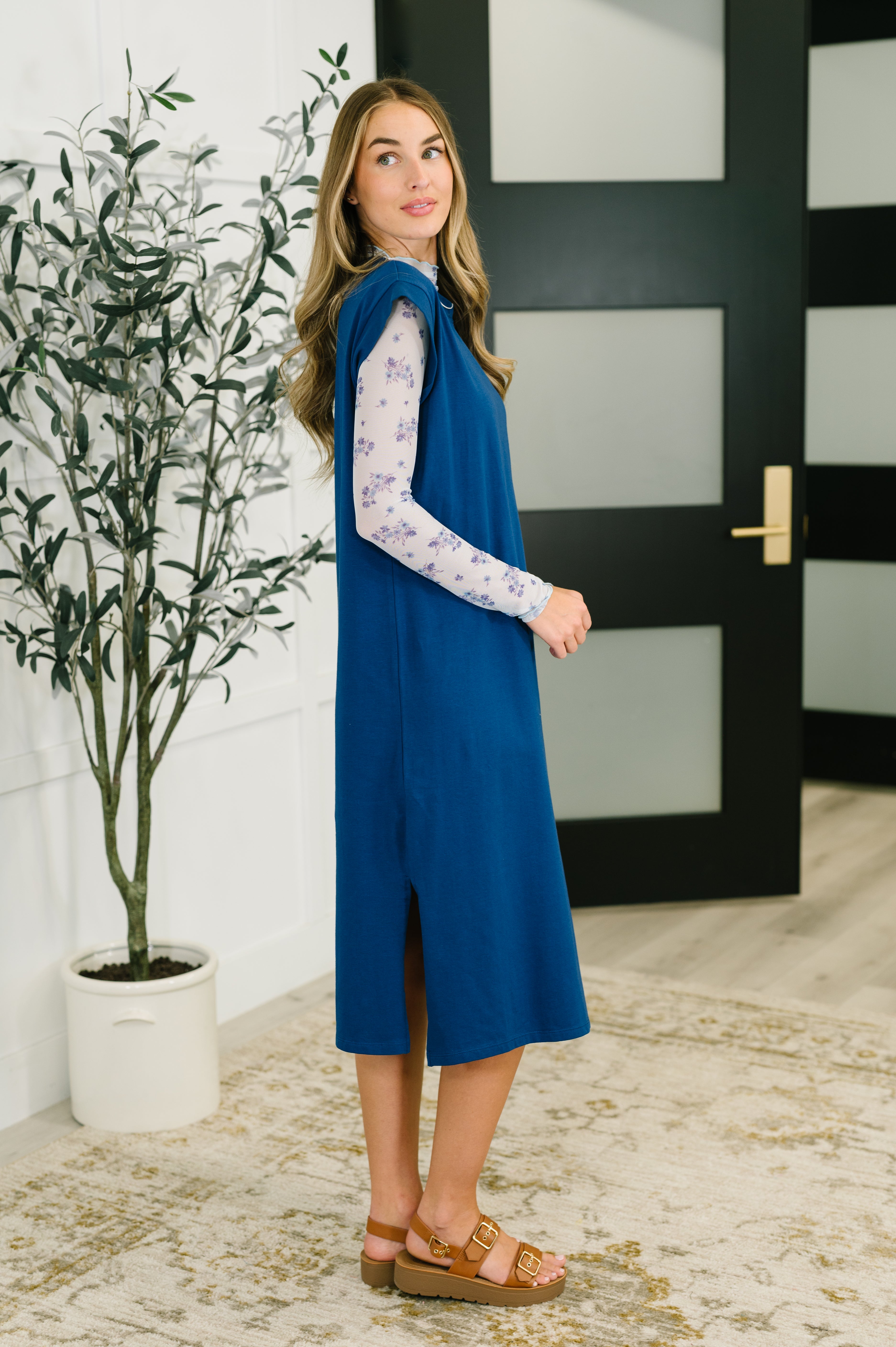 Sweet Like That Casual Dress in Light Navy Midi Dress Ave Shops- Tilden Co.