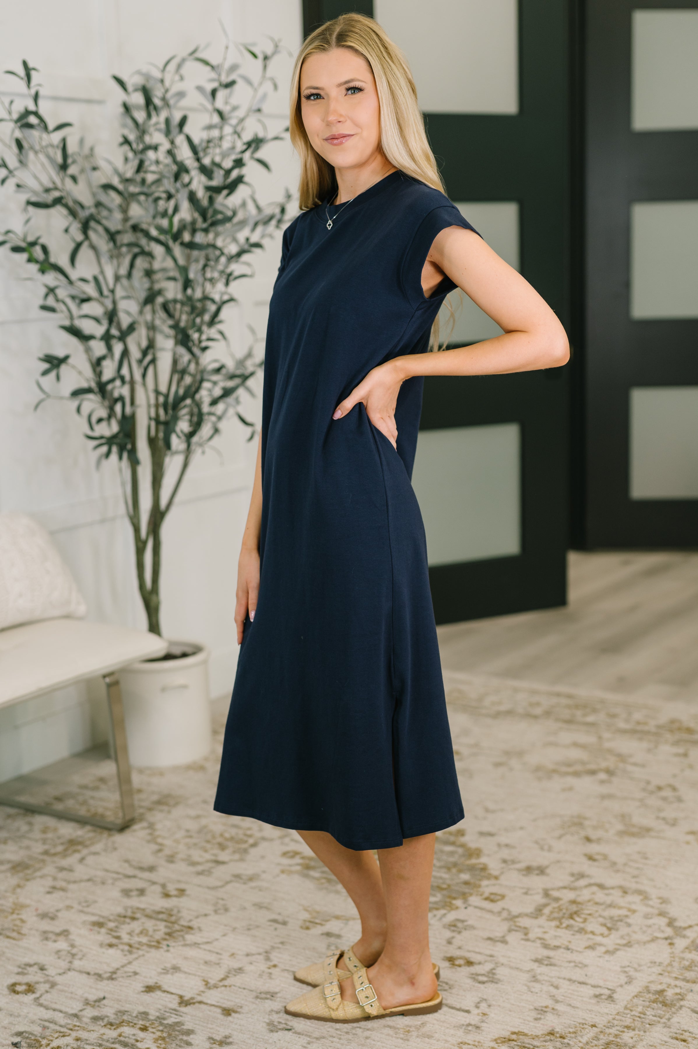 Sweet Like That Casual Dress in Navy Midi Dress Ave Shops- Tilden Co.