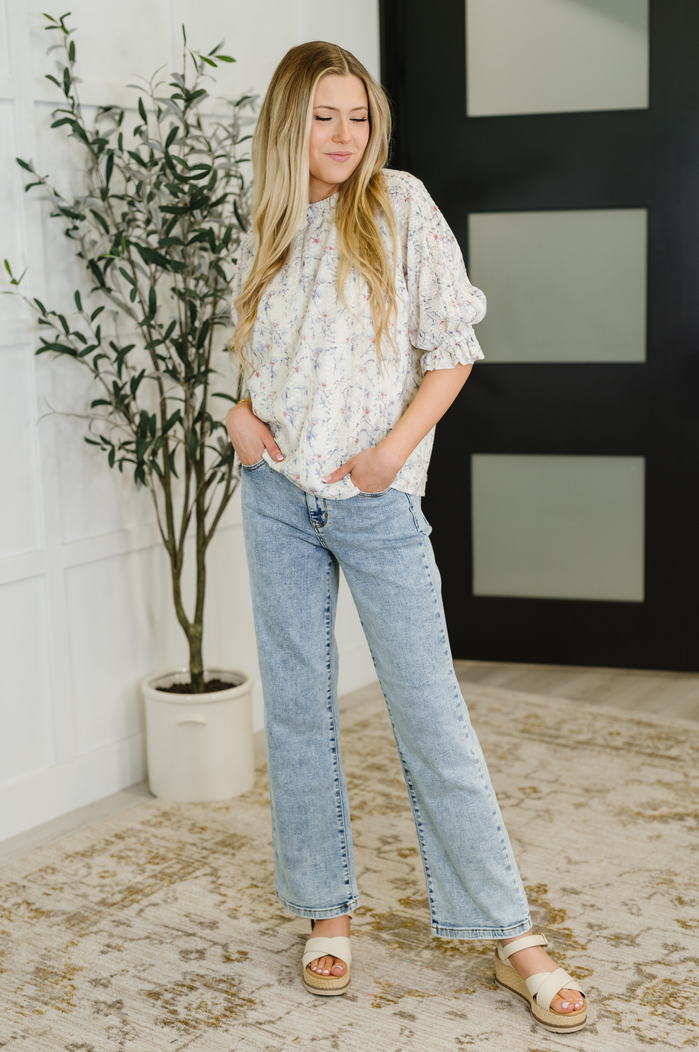 Sweet Ruffle Affair High Neck Blouse in Blue Womens Ave Shops- Tilden Co.