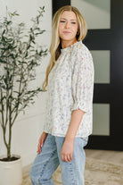 Sweet Ruffle Affair High Neck Blouse in Blue Womens Ave Shops- Tilden Co.