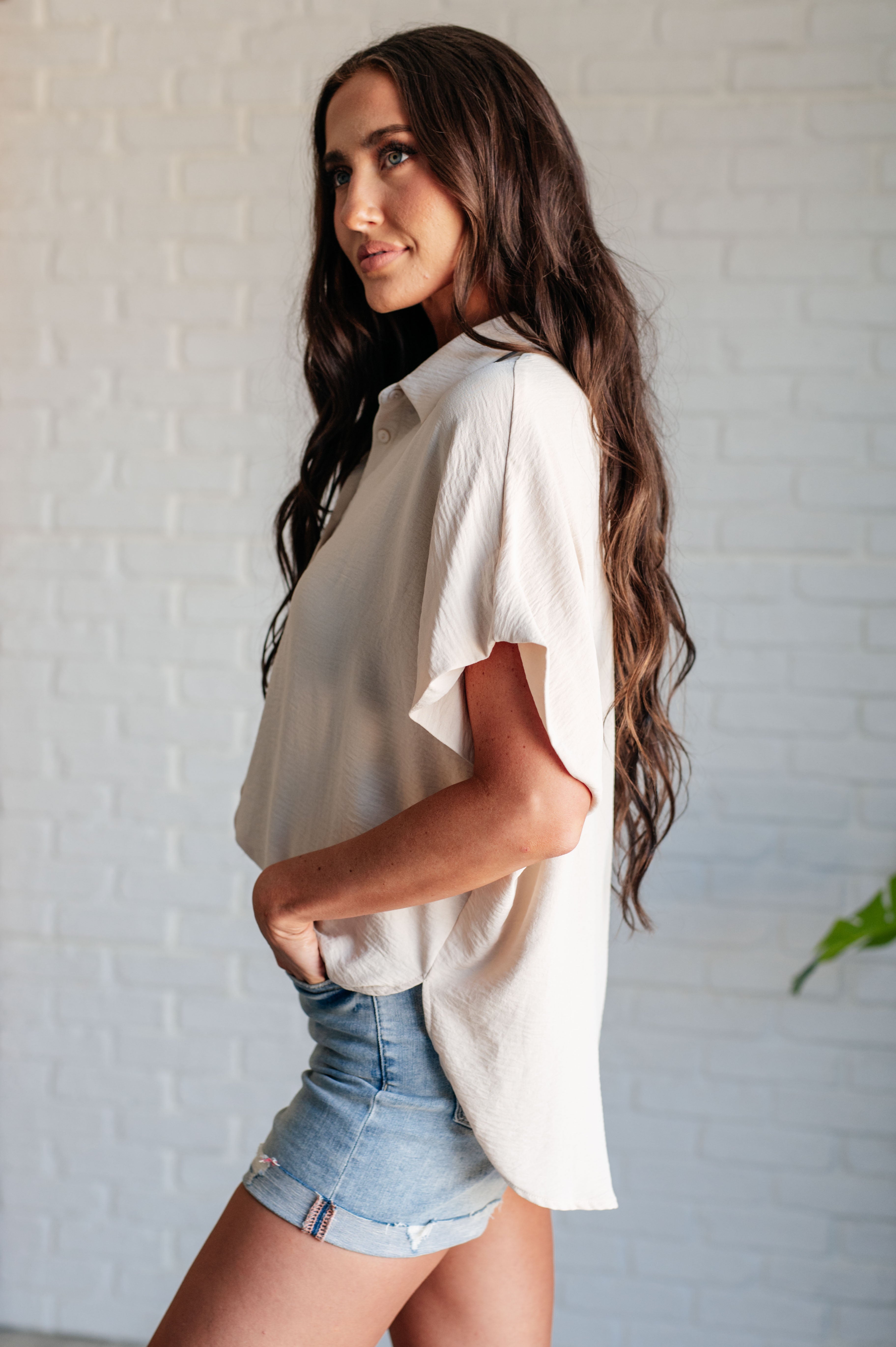 Sweet Simplicity Button Down Blouse in Oatmeal    Tops Ave Shops- Tilden Co.