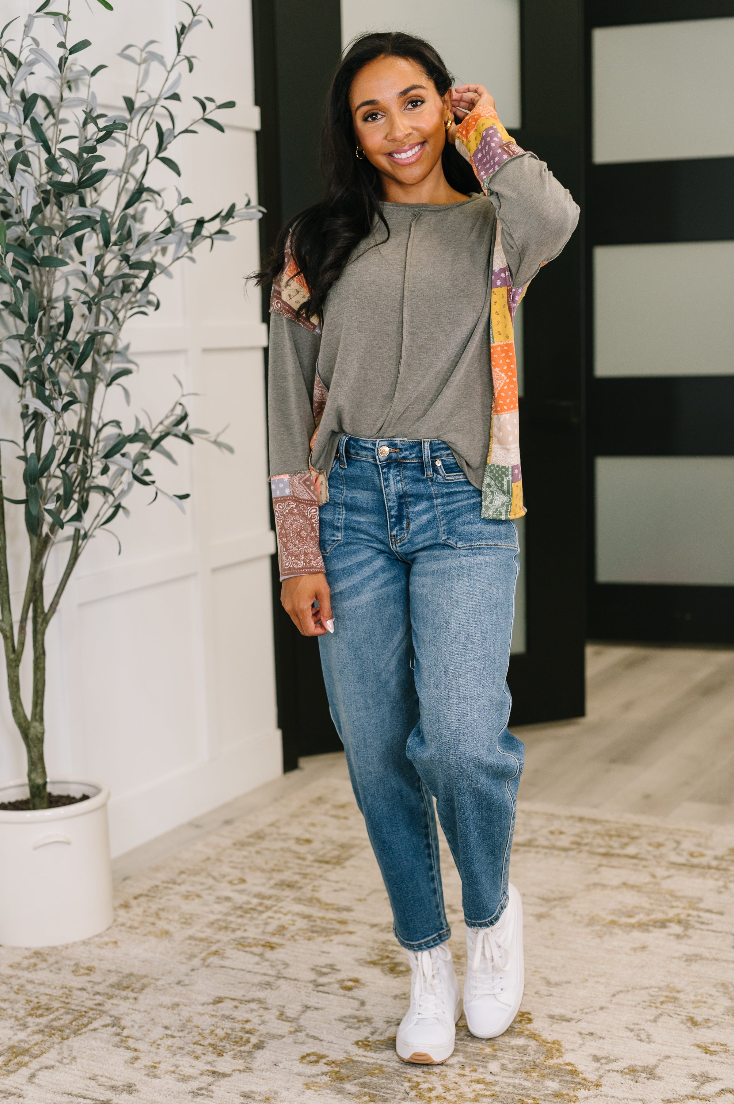 Sweet as Pie Color Block Relaxed Long Sleeve Womens Ave Shops- Tilden Co.