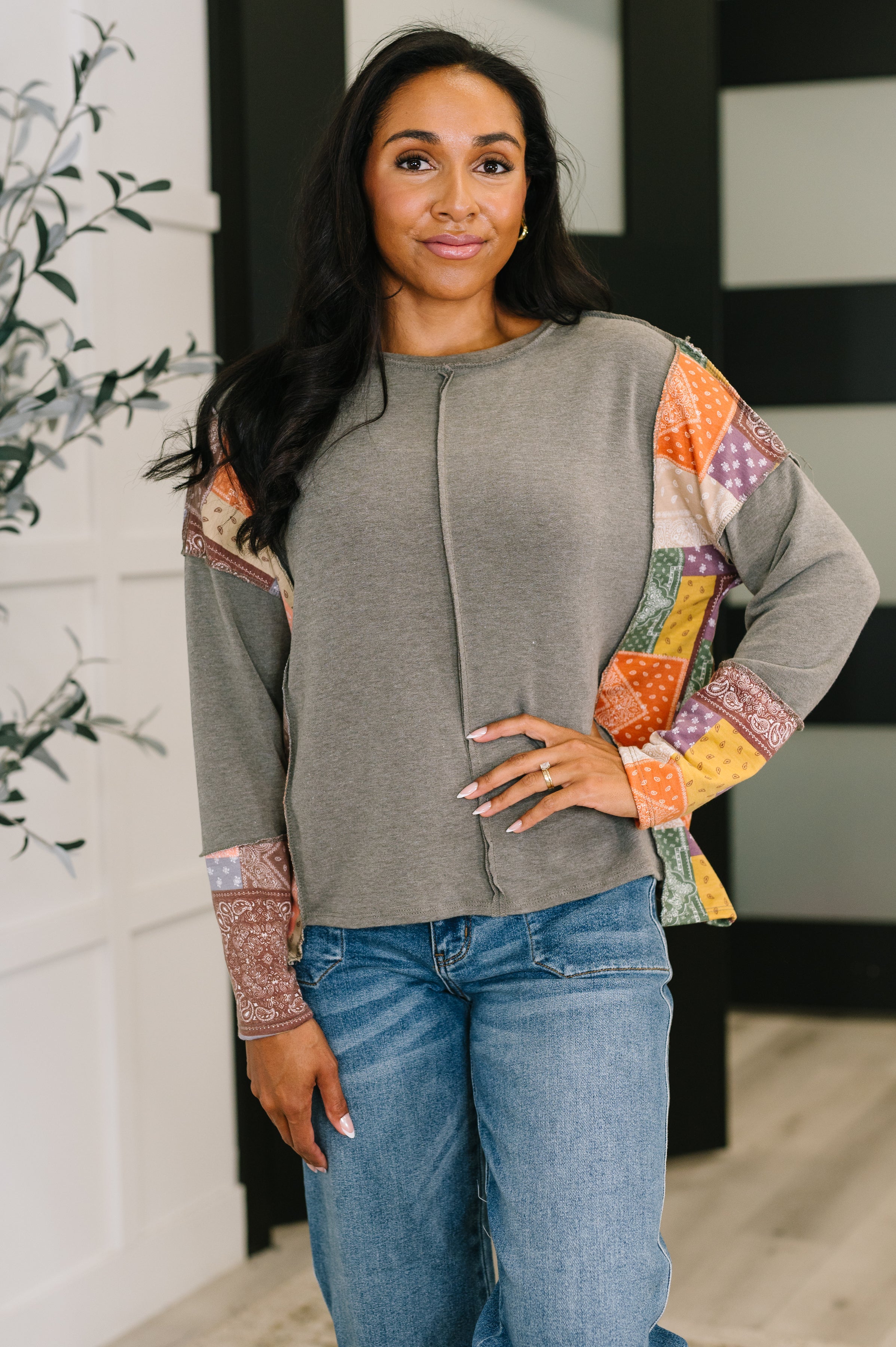 Sweet as Pie Color Block Relaxed Long Sleeve Womens Ave Shops- Tilden Co.