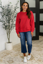 Sweet with a Side Eye Drop Shoulder Pullover in True Red Womens Ave Shops- Tilden Co.