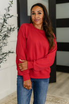 Sweet with a Side Eye Drop Shoulder Pullover in True Red Womens Ave Shops- Tilden Co.