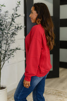 Sweet with a Side Eye Drop Shoulder Pullover in True Red Womens Ave Shops- Tilden Co.