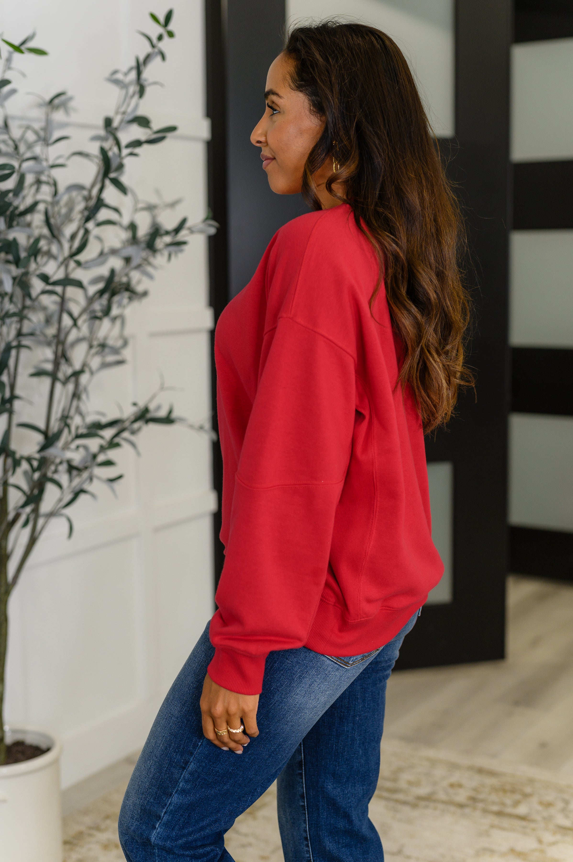 Sweet with a Side Eye Drop Shoulder Pullover in True Red Womens Ave Shops- Tilden Co.