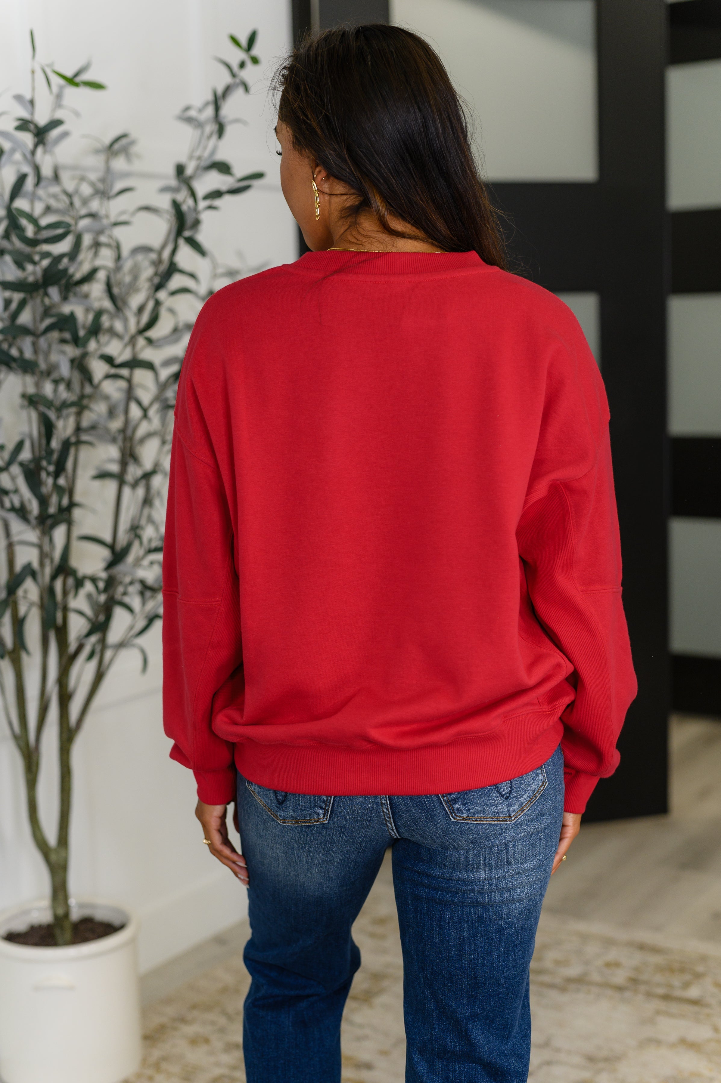Sweet with a Side Eye Drop Shoulder Pullover in True Red Womens Ave Shops- Tilden Co.