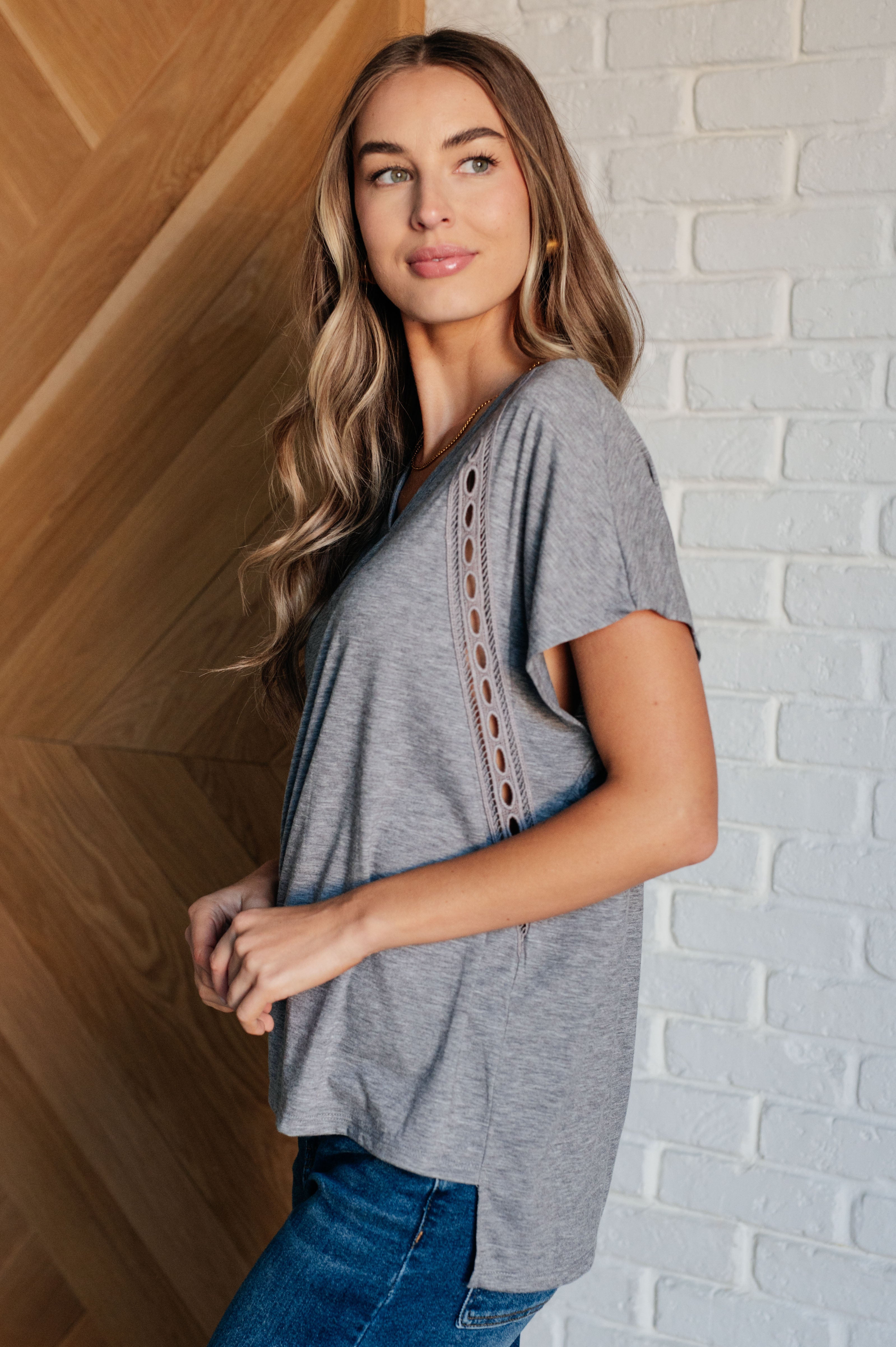 Take it Easy Eyelet Trim Top    Tops Ave Shops- Tilden Co.